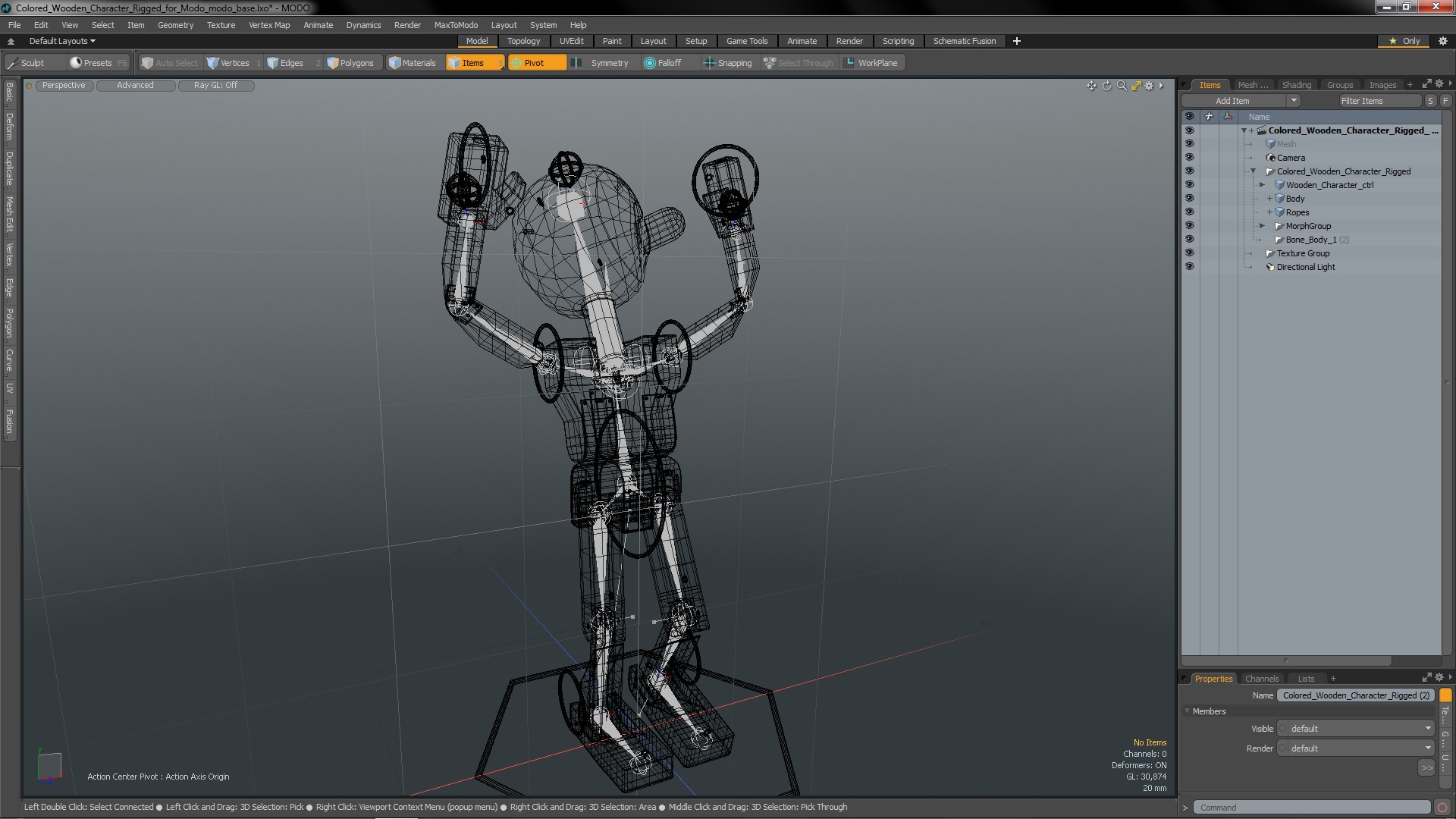 3D model Colored Wooden Character Rigged for Modo