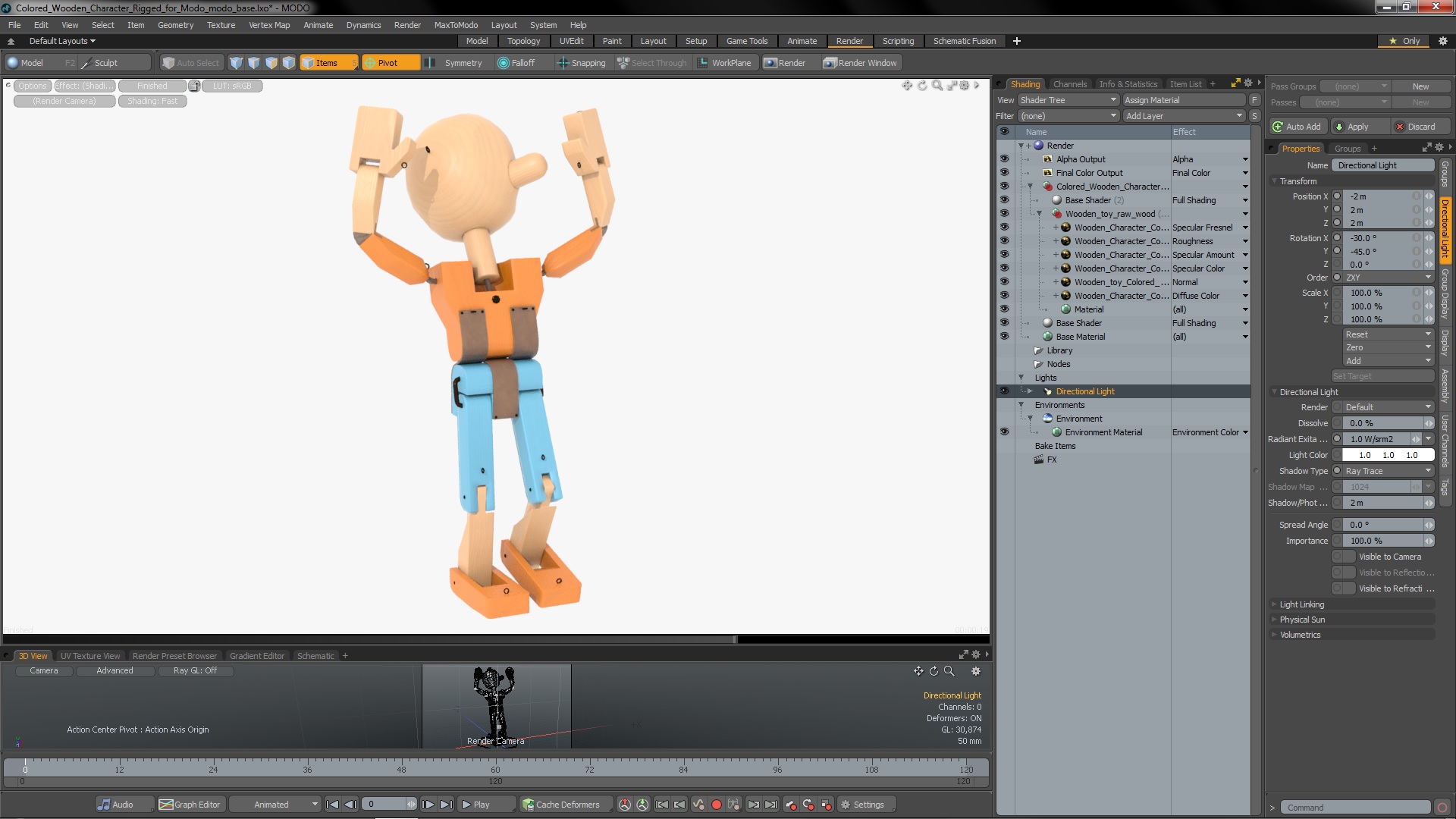 3D model Colored Wooden Character Rigged for Modo
