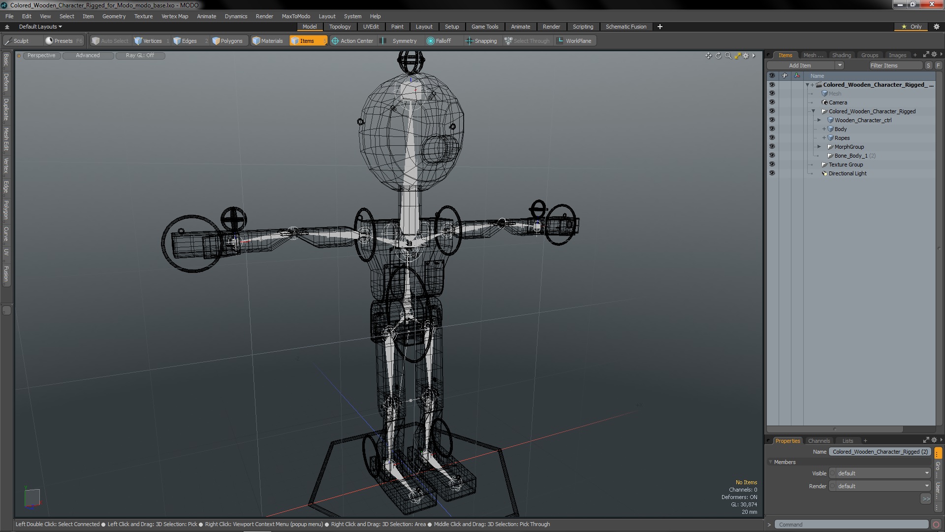 3D model Colored Wooden Character Rigged for Modo
