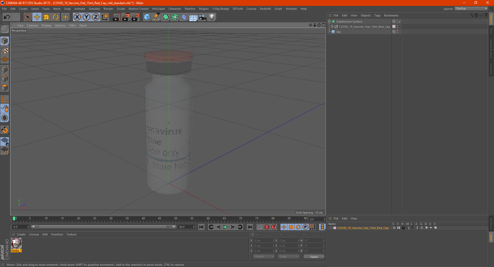 COVID 19 Vaccine Vial 15ml Red Cap 3D model