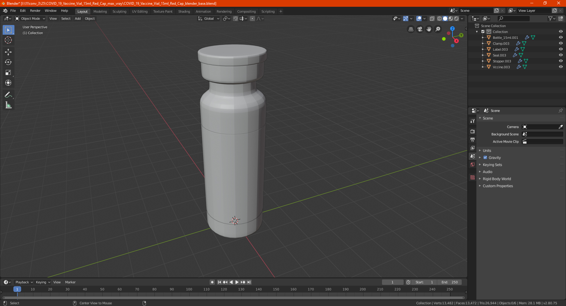 COVID 19 Vaccine Vial 15ml Red Cap 3D model