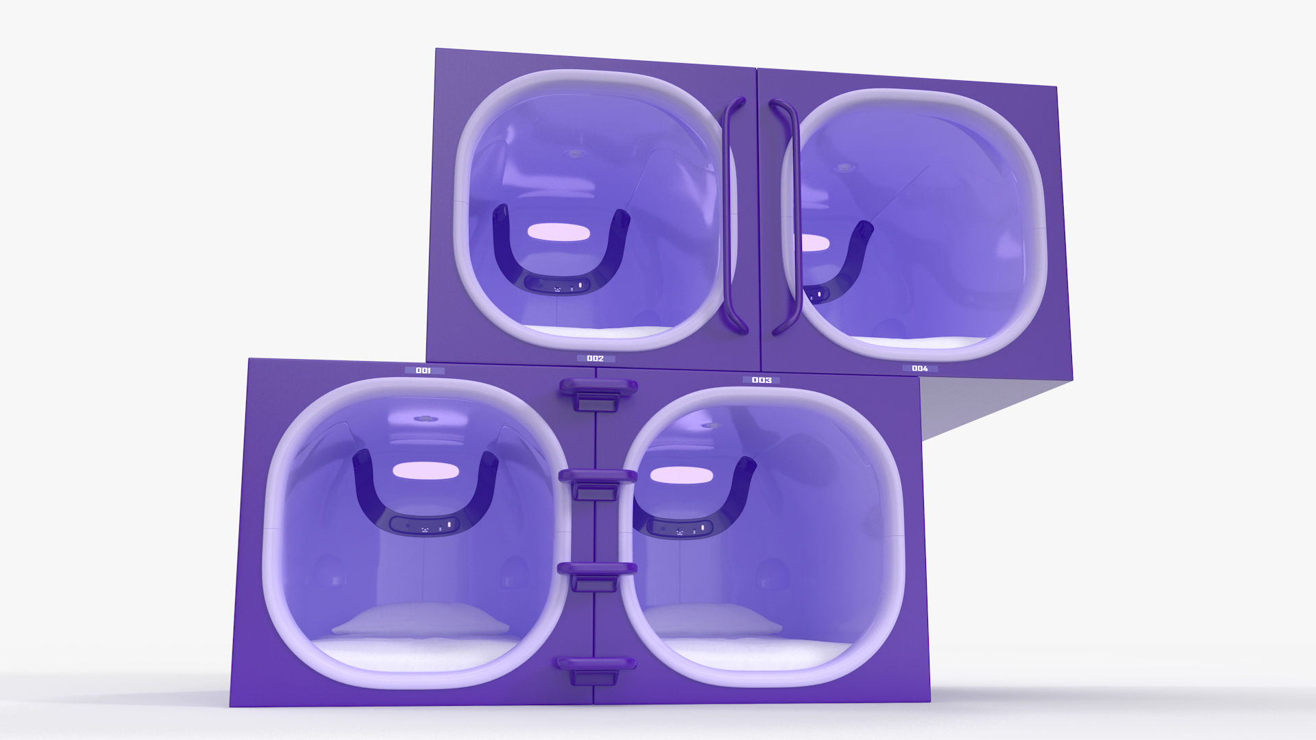 3D Purple Capsule Hotel Rooms