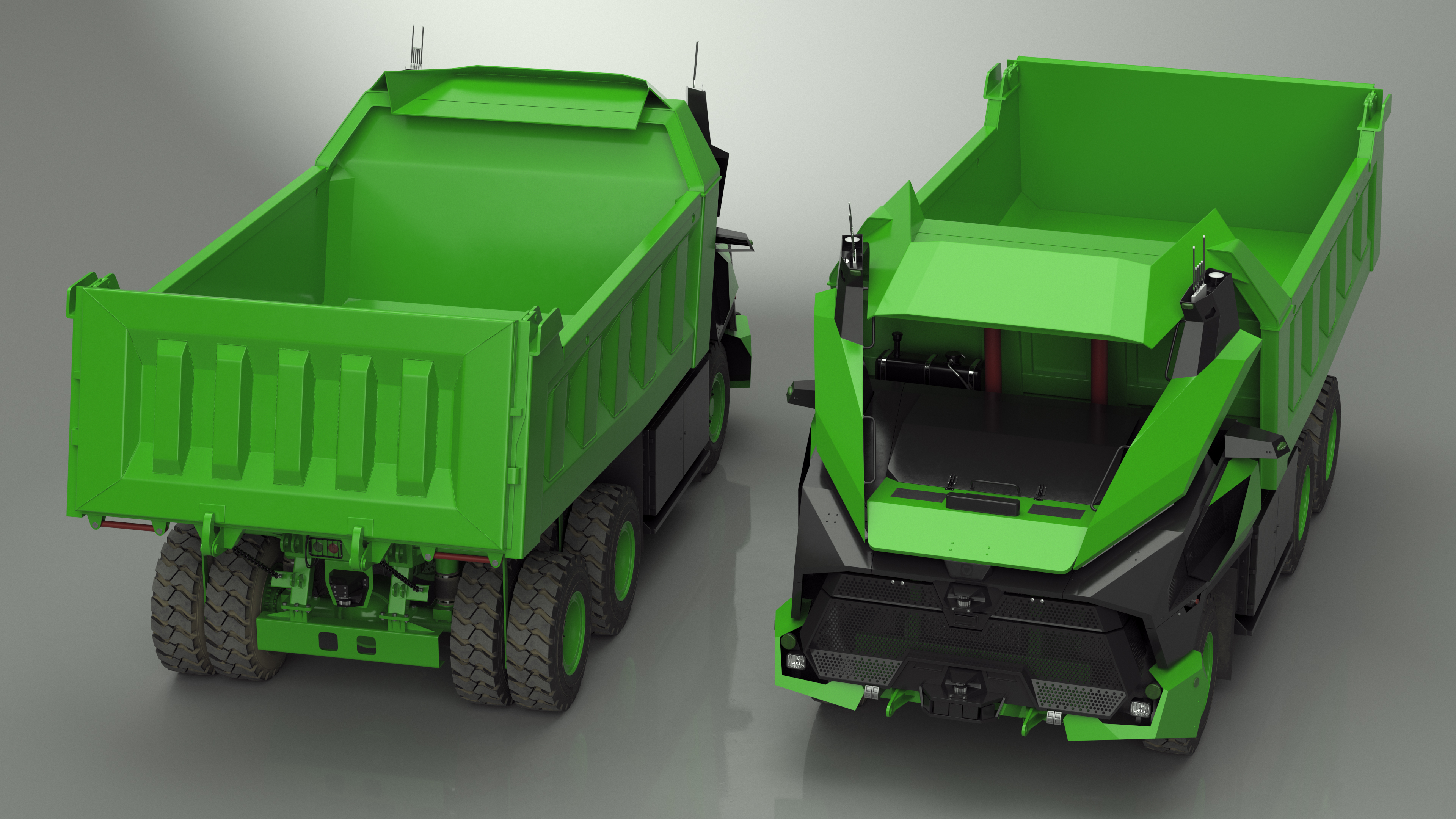 3D model Electric Autonomous Mining Truck Green Rigged