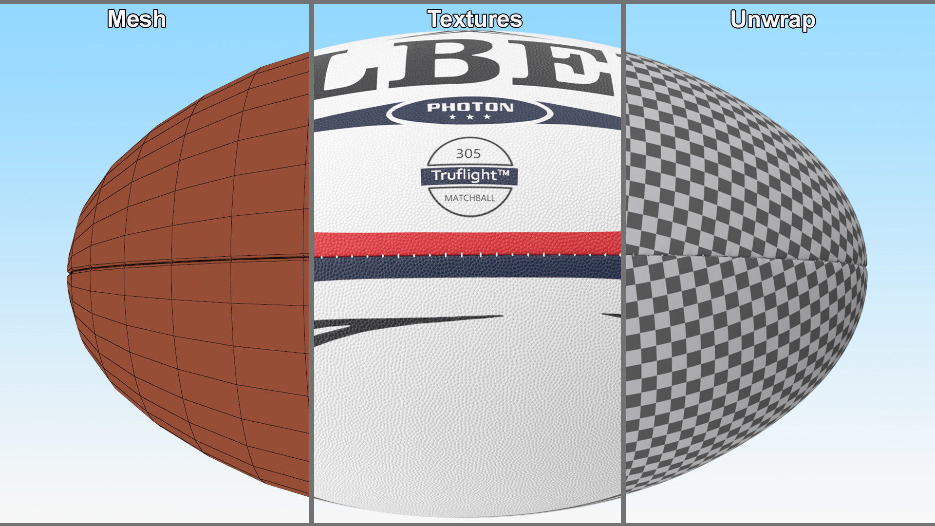 3D Gilbert Photon Rugby Match Ball
