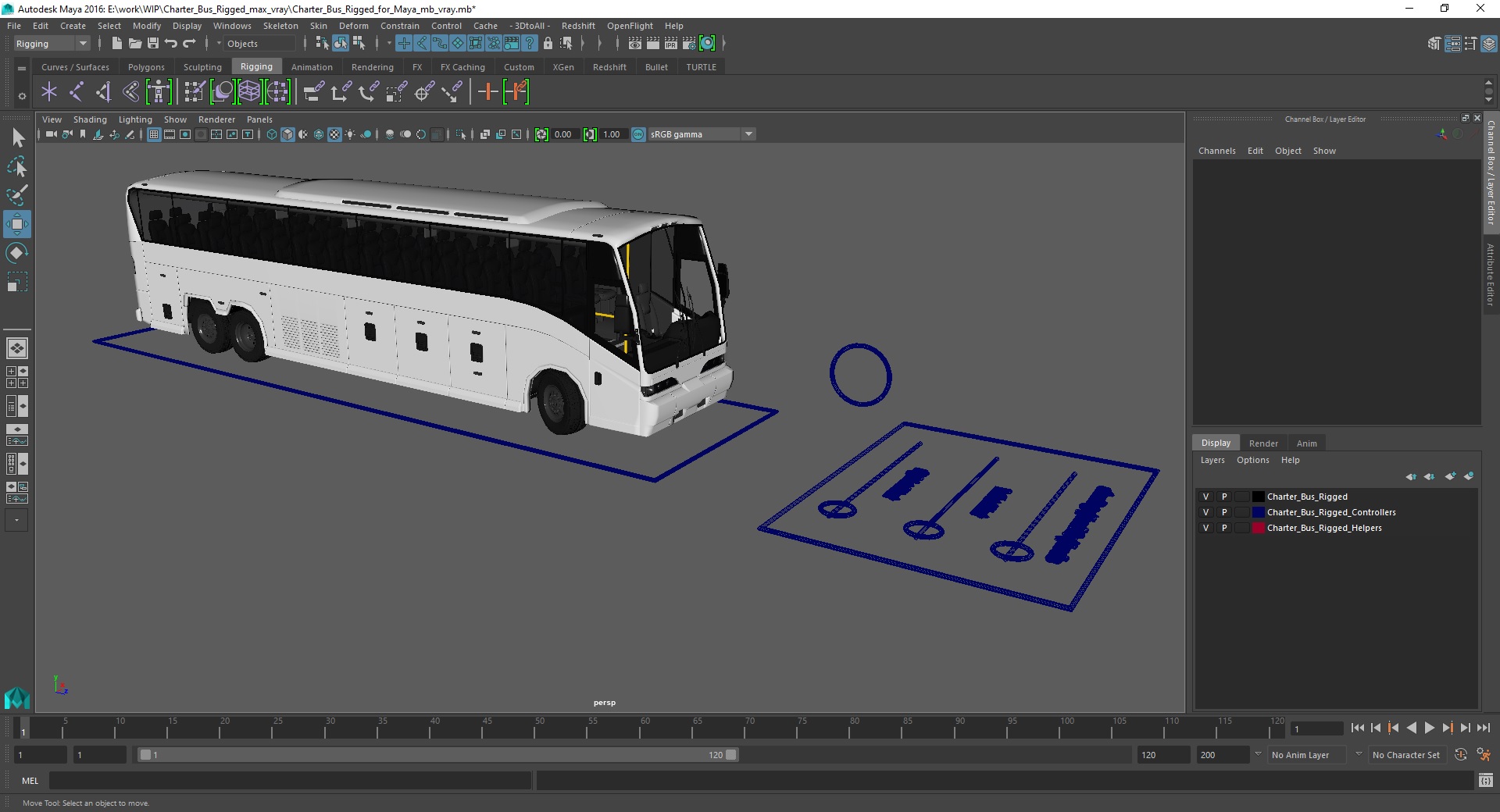 Charter Bus Rigged for Maya 3D