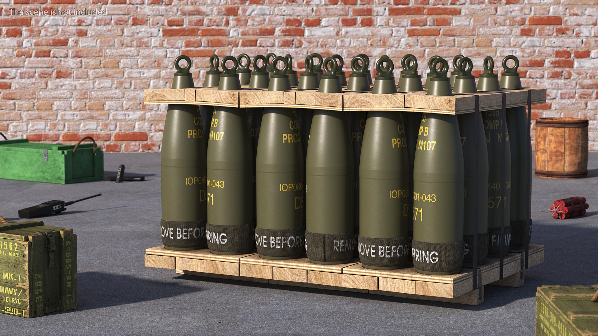 3D Military Mortar Shells 155mm in Two Sided Pallet model