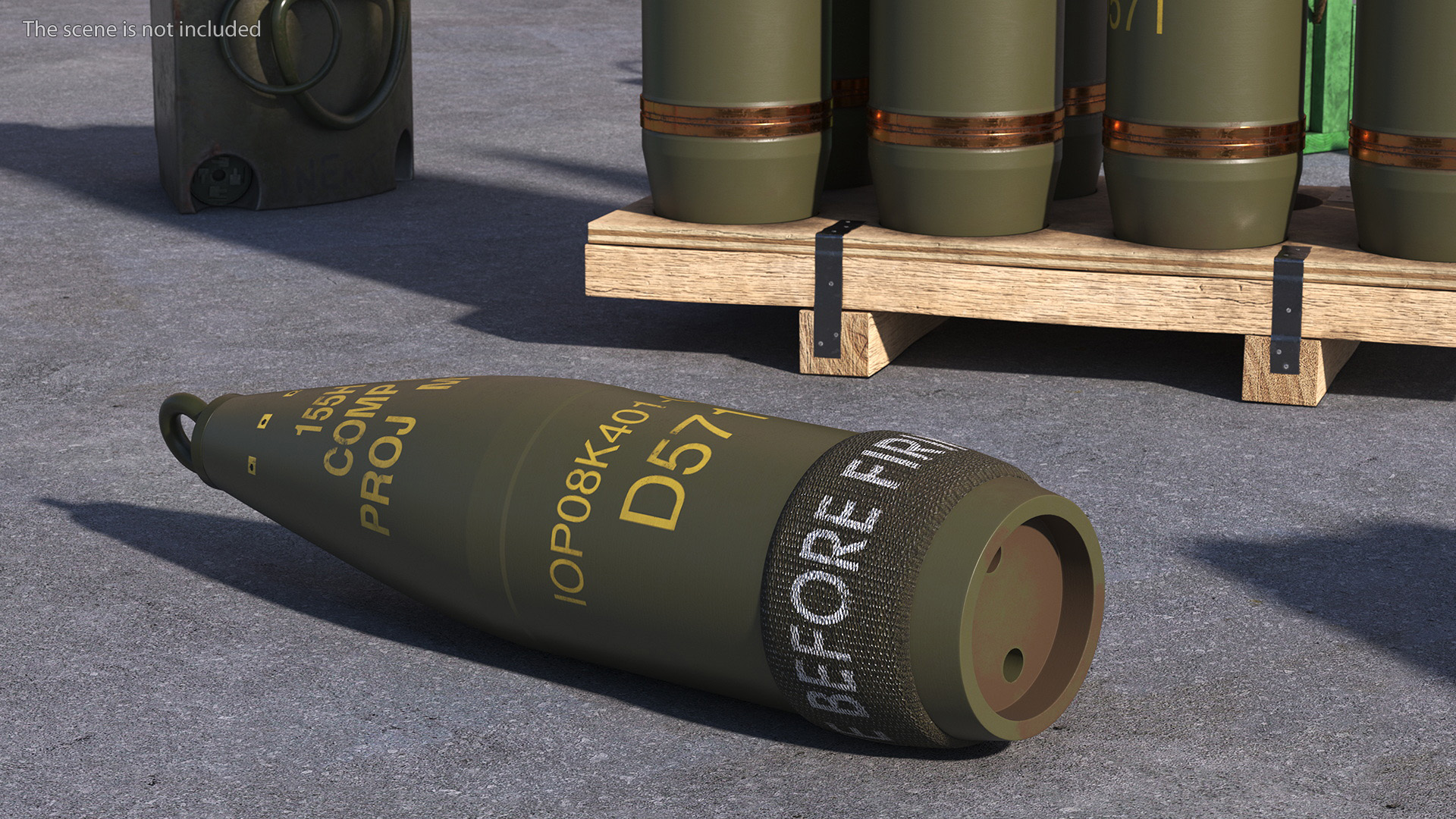 3D Military Mortar Shells 155mm in Two Sided Pallet model