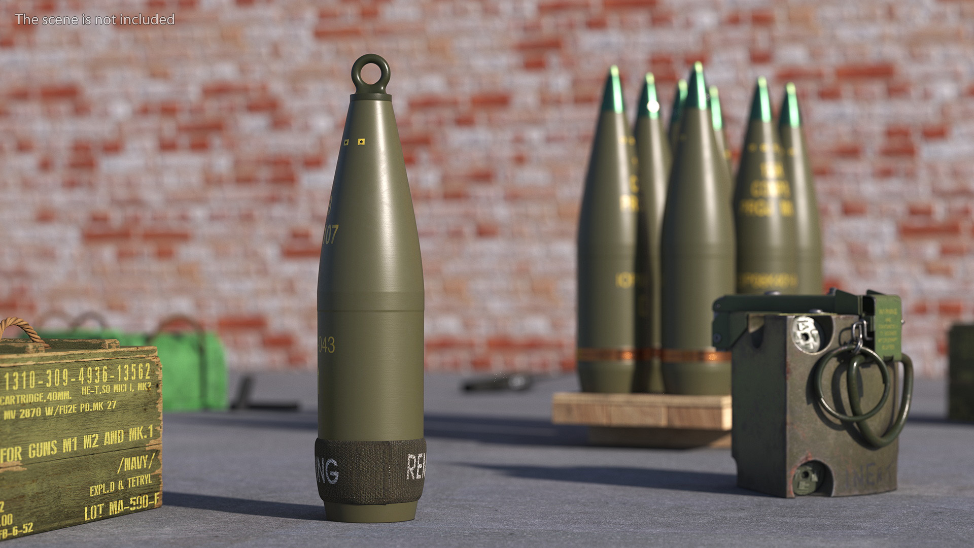 3D Military Mortar Shells 155mm in Two Sided Pallet model