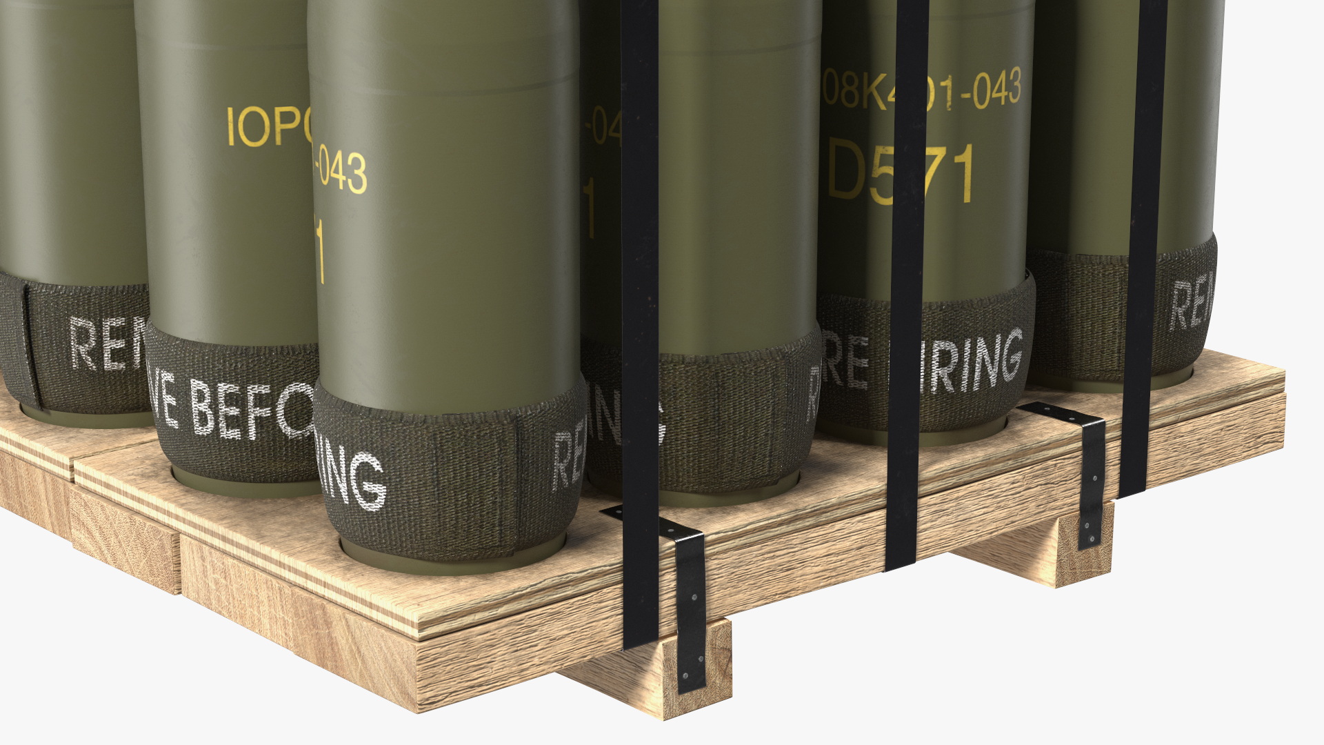 3D Military Mortar Shells 155mm in Two Sided Pallet model