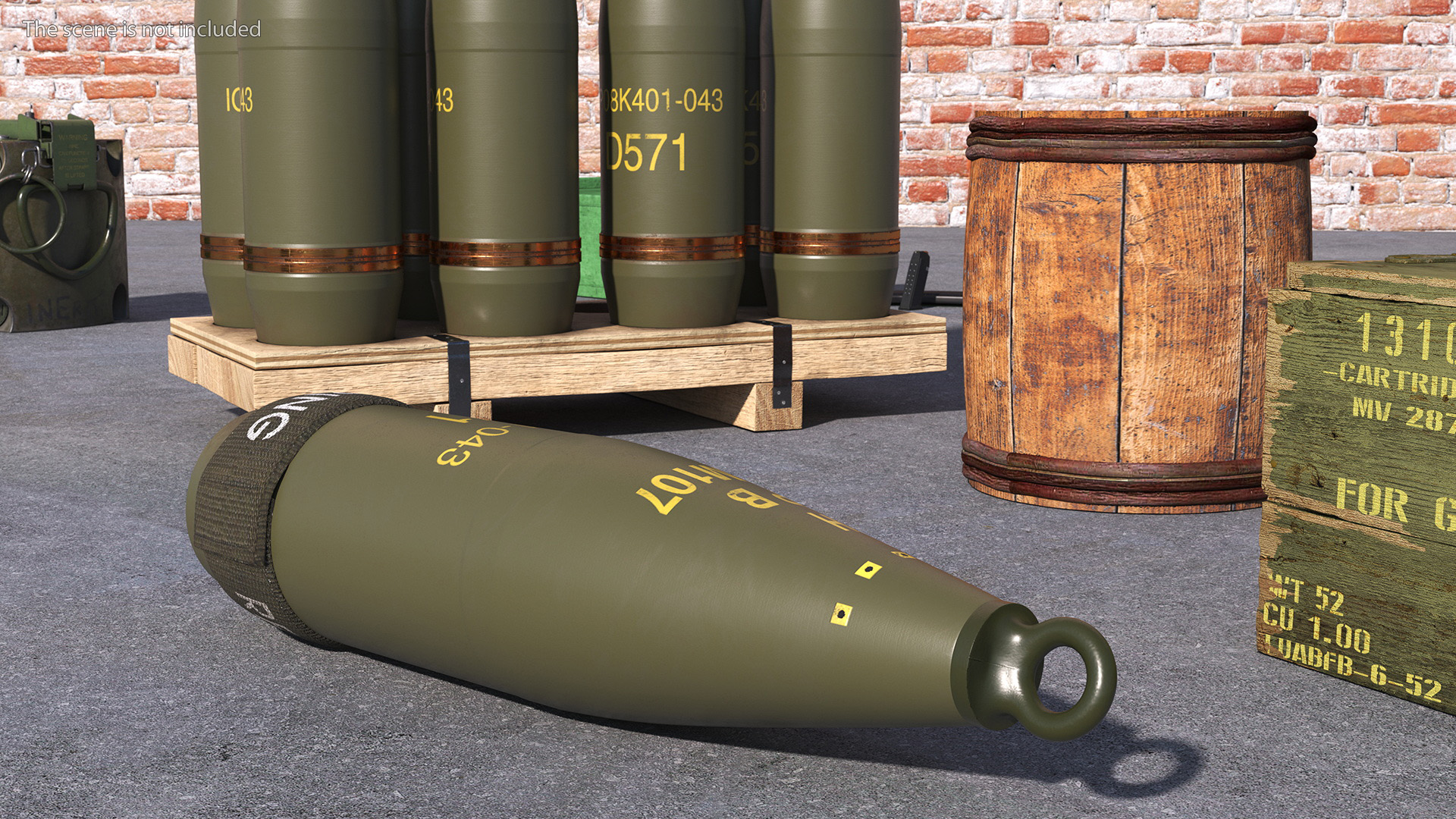 3D Military Mortar Shells 155mm in Two Sided Pallet model