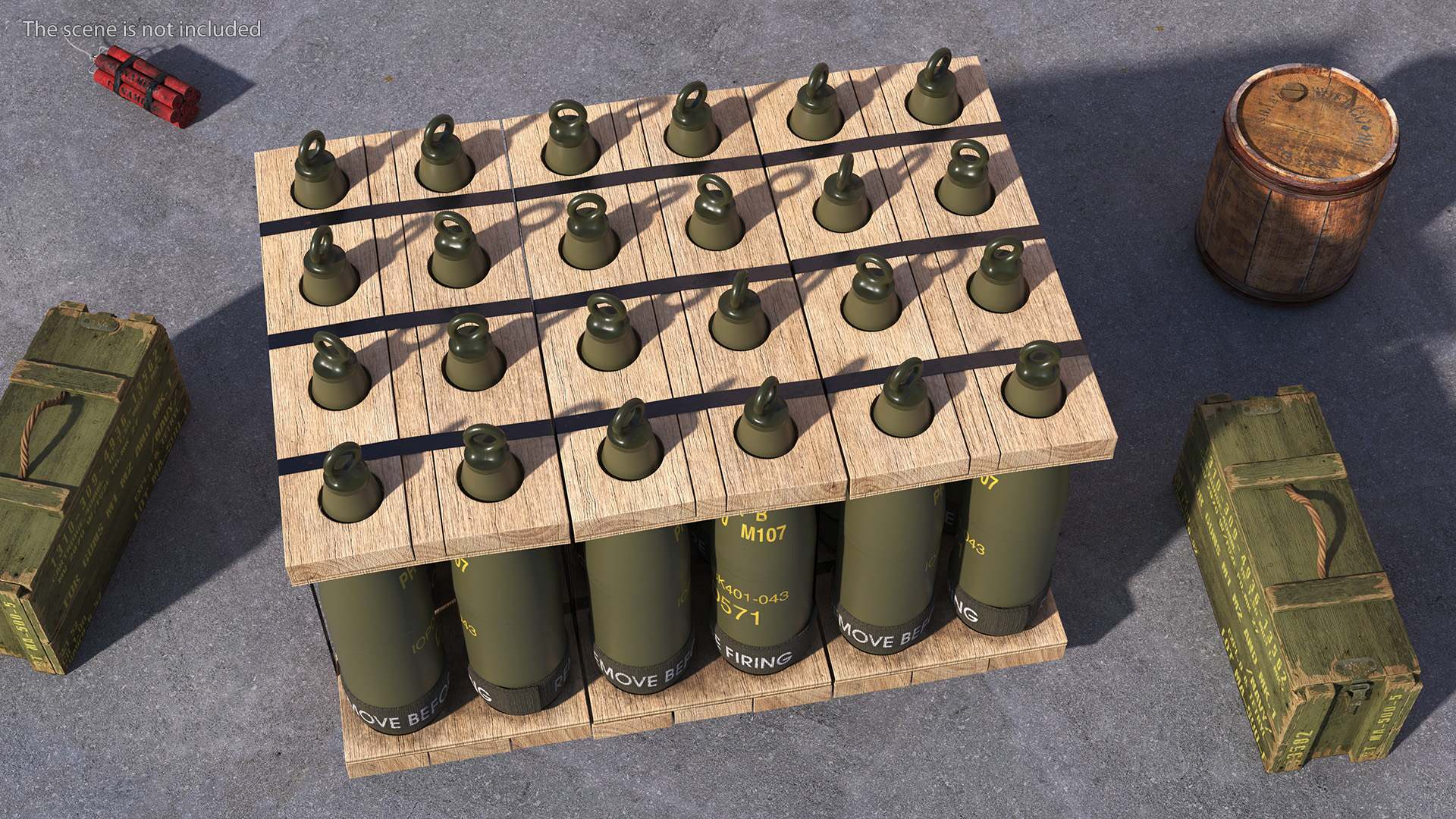 3D Military Mortar Shells 155mm in Two Sided Pallet model