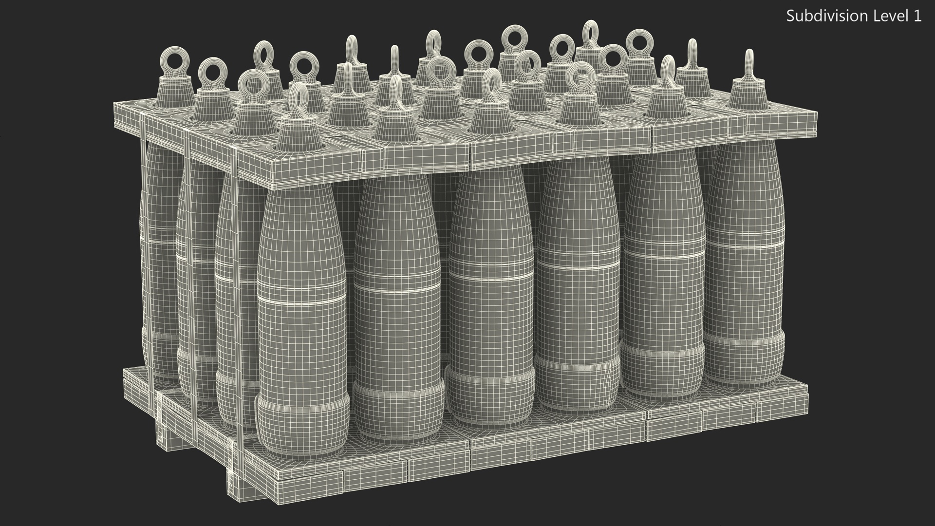 3D Military Mortar Shells 155mm in Two Sided Pallet model