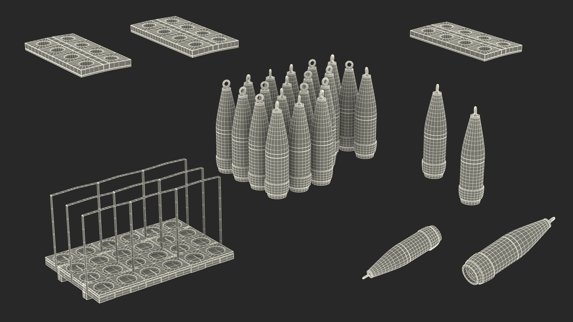 3D Military Mortar Shells 155mm in Two Sided Pallet model