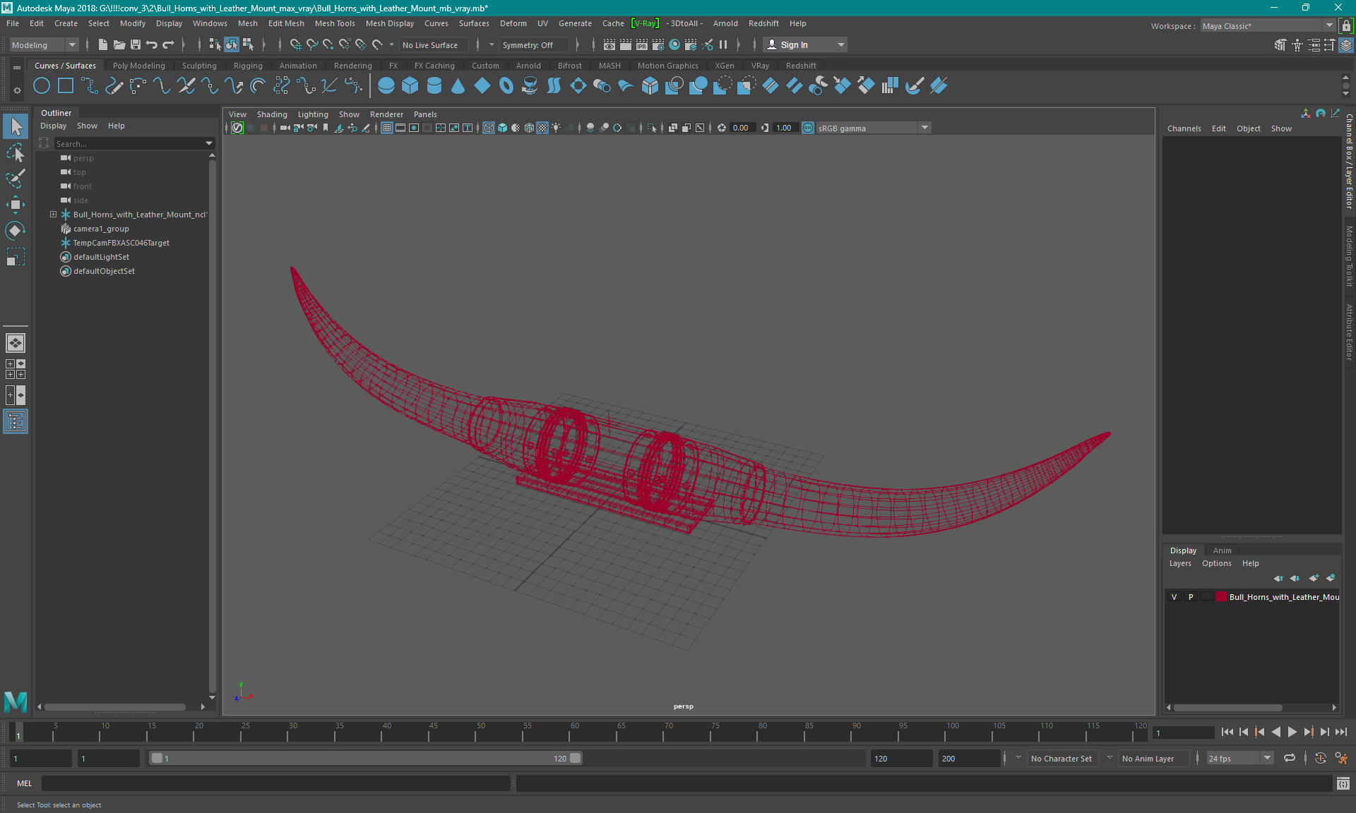 Bull Horns with Leather Mount 3D model