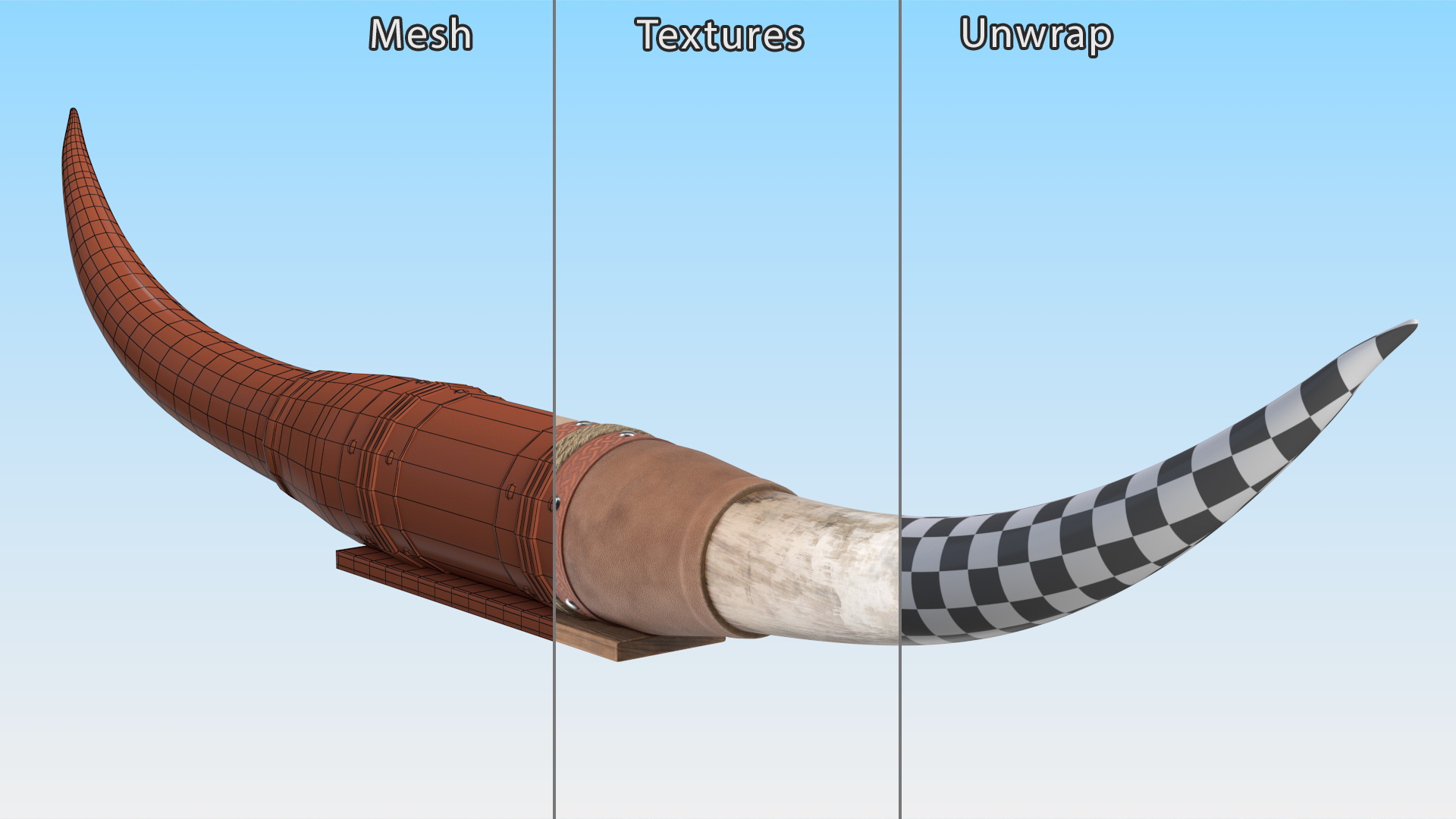 Bull Horns with Leather Mount 3D model