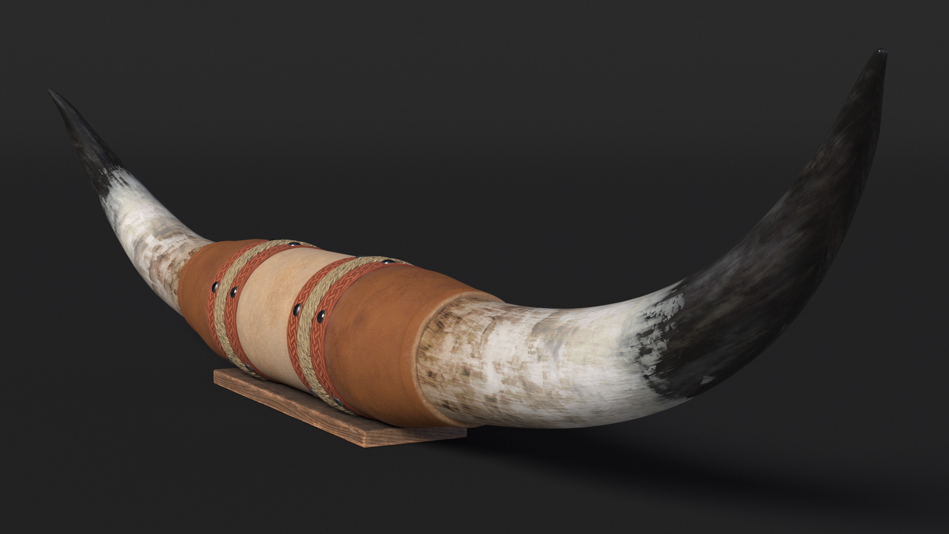 Bull Horns with Leather Mount 3D model
