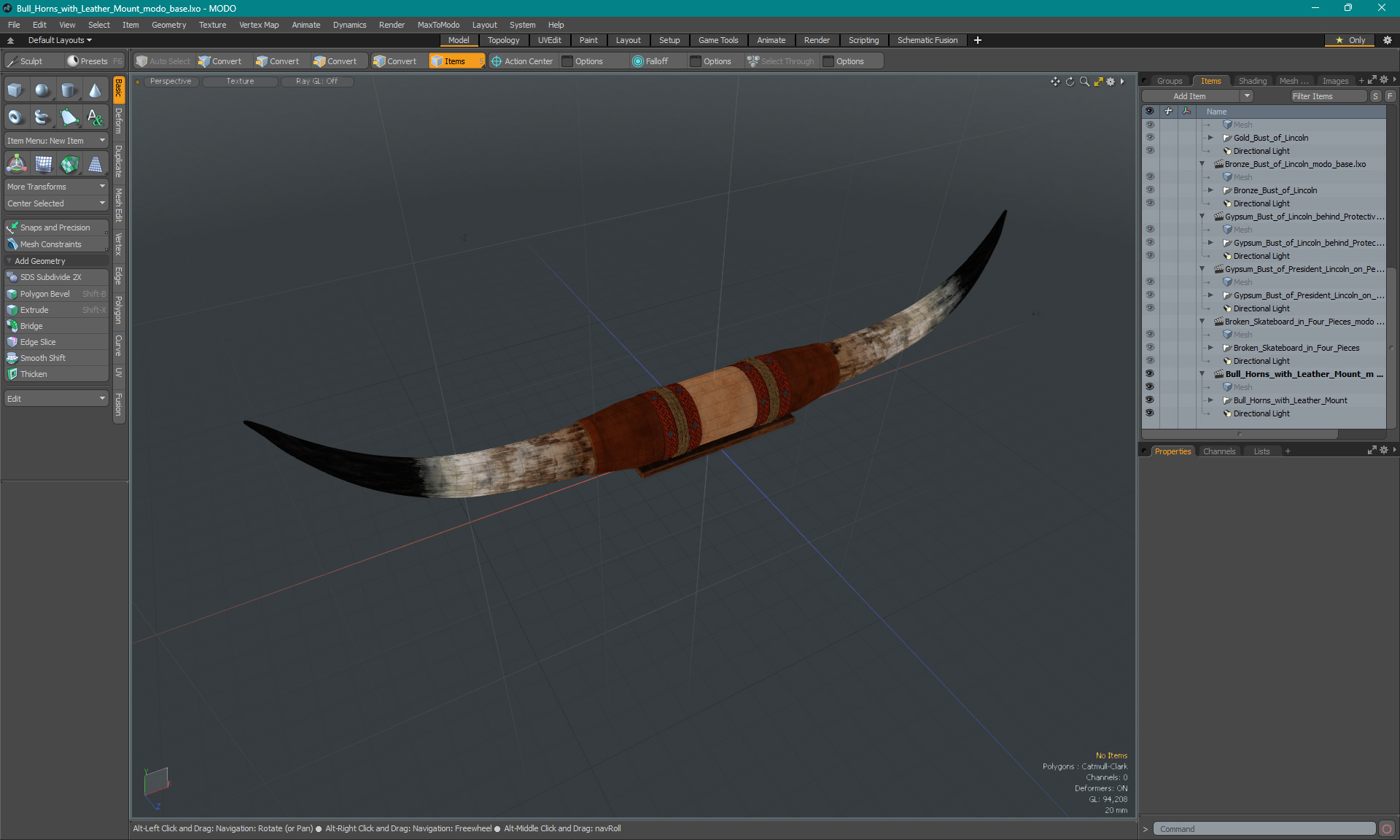Bull Horns with Leather Mount 3D model