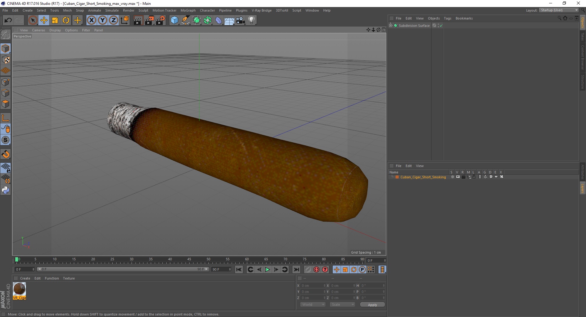 3D model Cuban Cigar Short Smoking