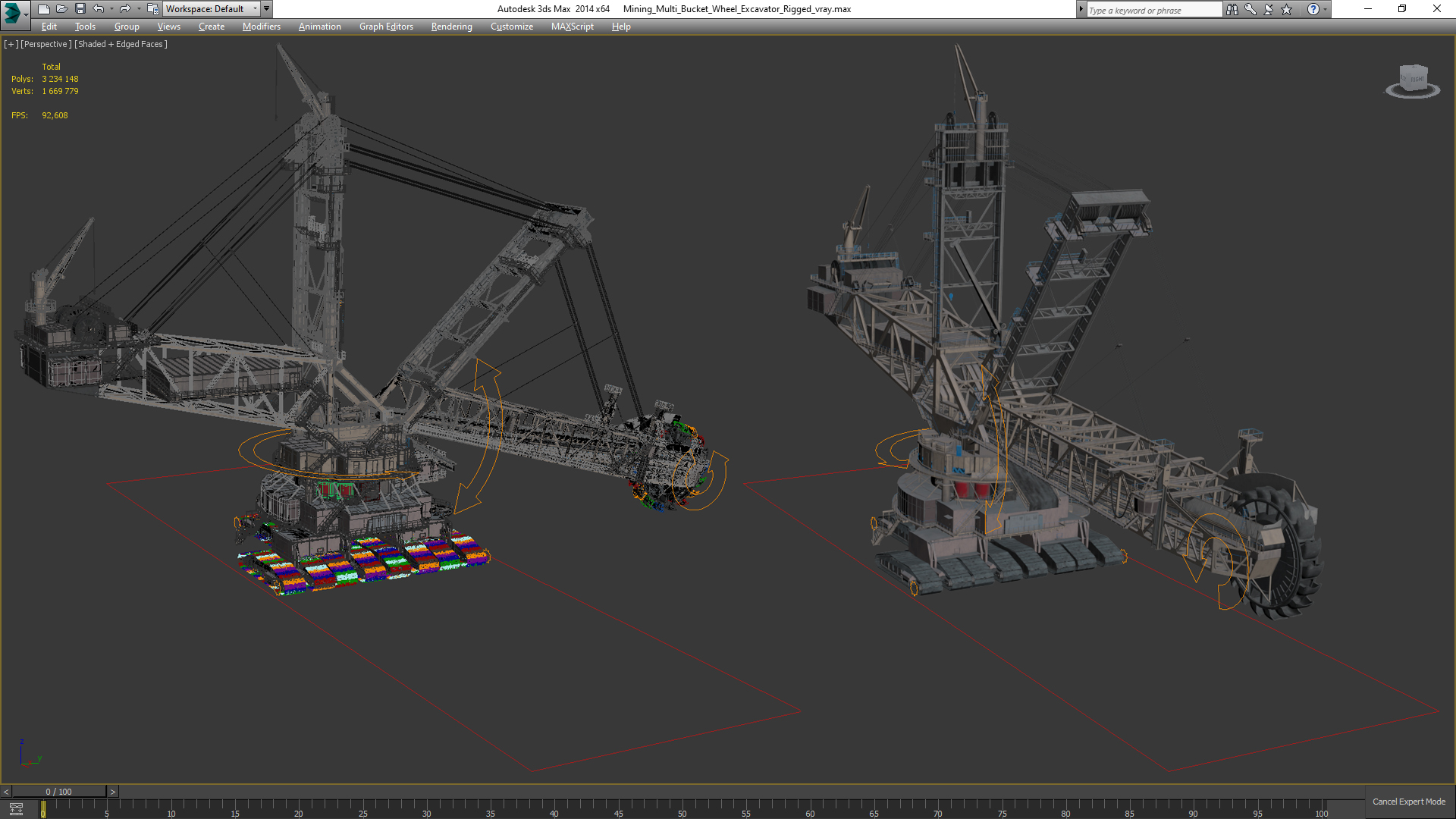 3D Mining Multi Bucket Wheel Excavator Rigged for Maya