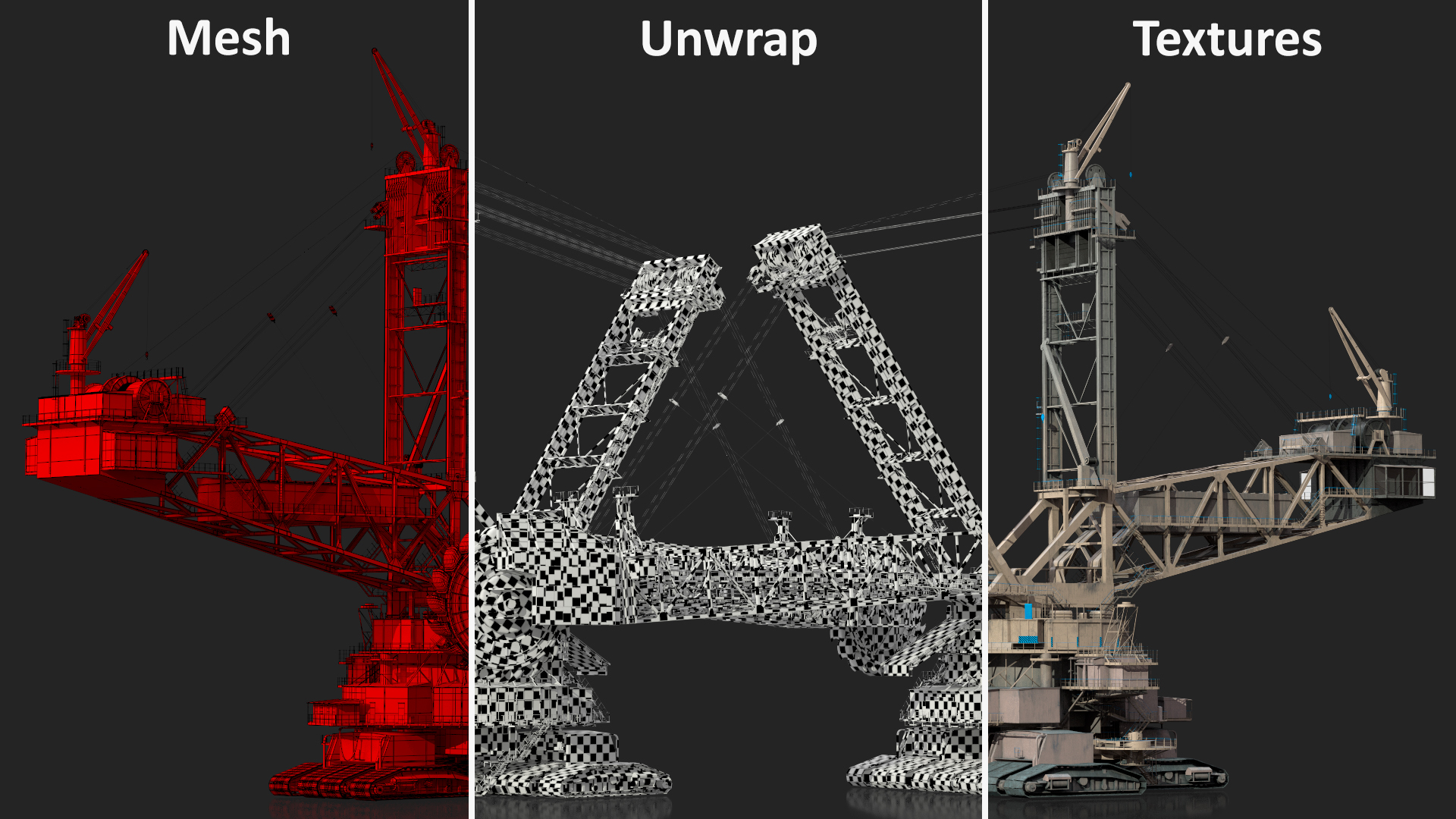 3D Mining Multi Bucket Wheel Excavator Rigged for Maya
