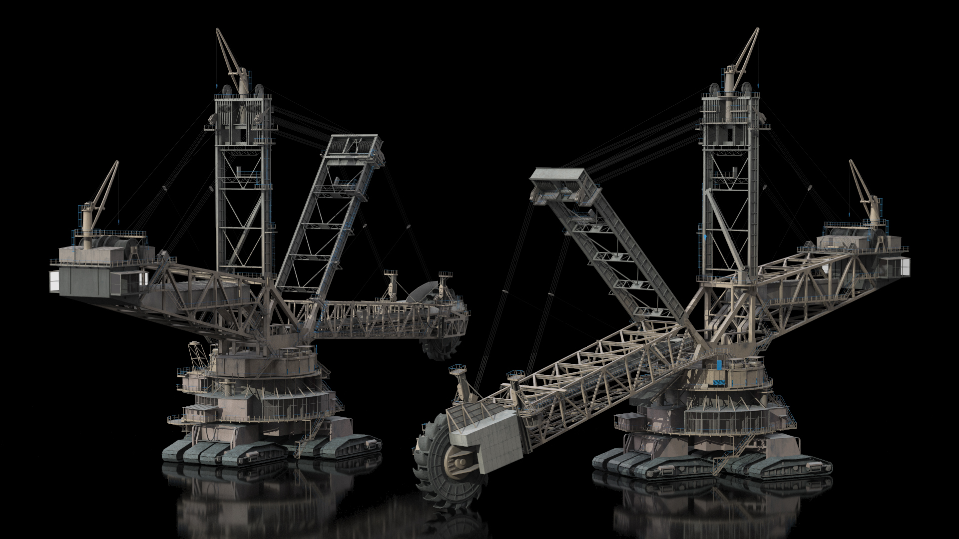 3D Mining Multi Bucket Wheel Excavator Rigged for Maya