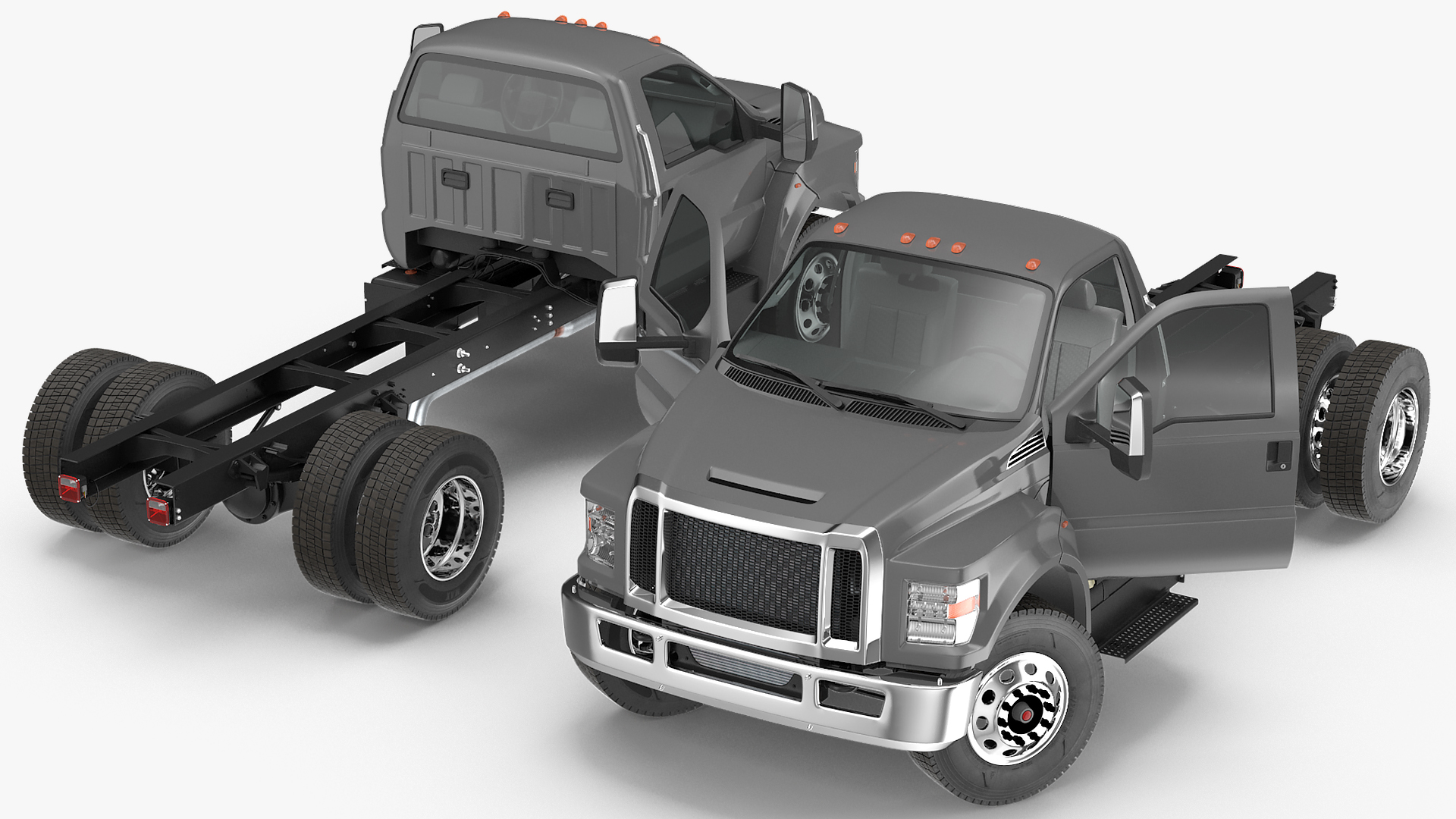 3D Crew Cab Chassis Truck Generic Simple Interior