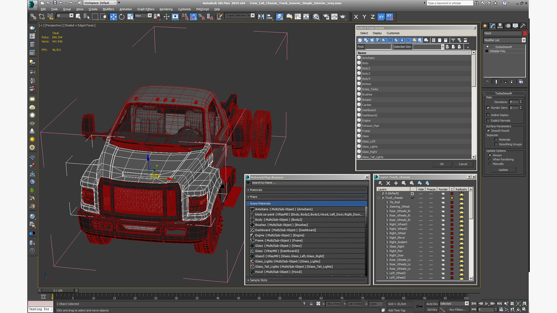 3D Crew Cab Chassis Truck Generic Simple Interior