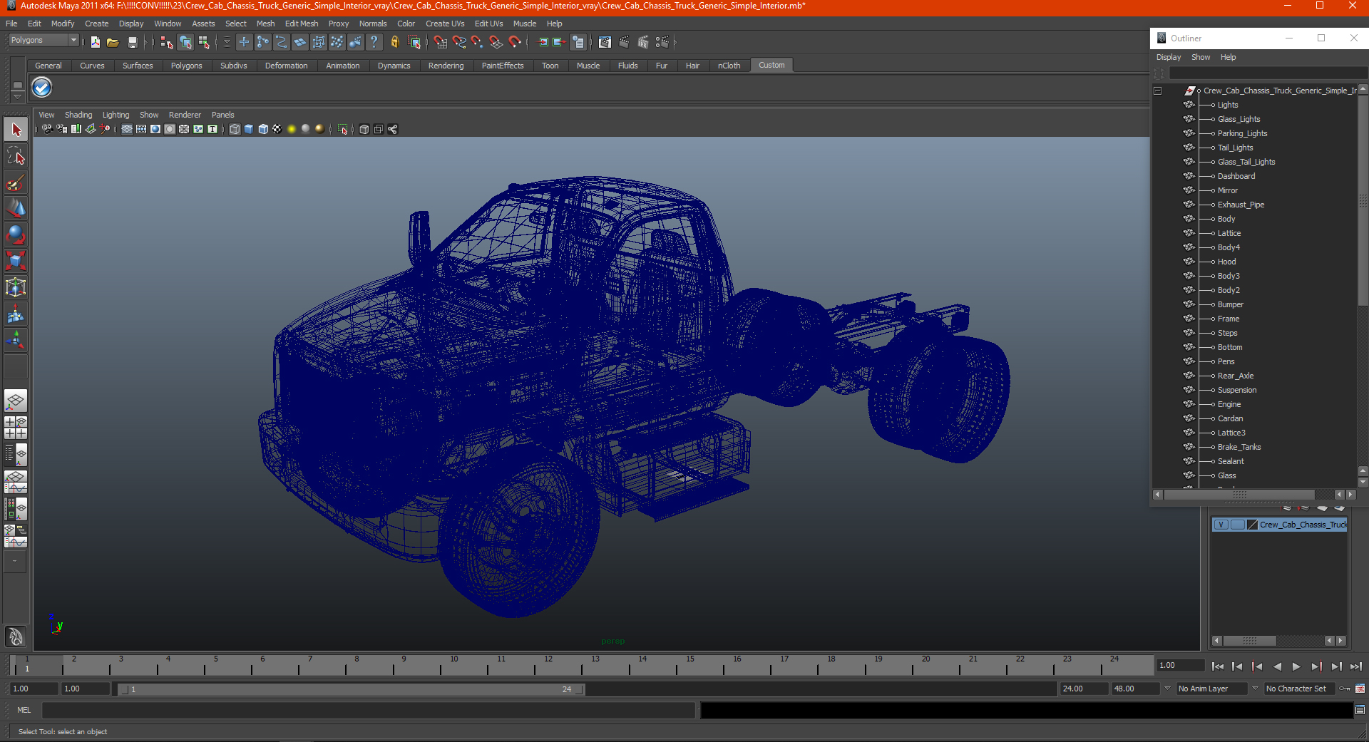 3D Crew Cab Chassis Truck Generic Simple Interior