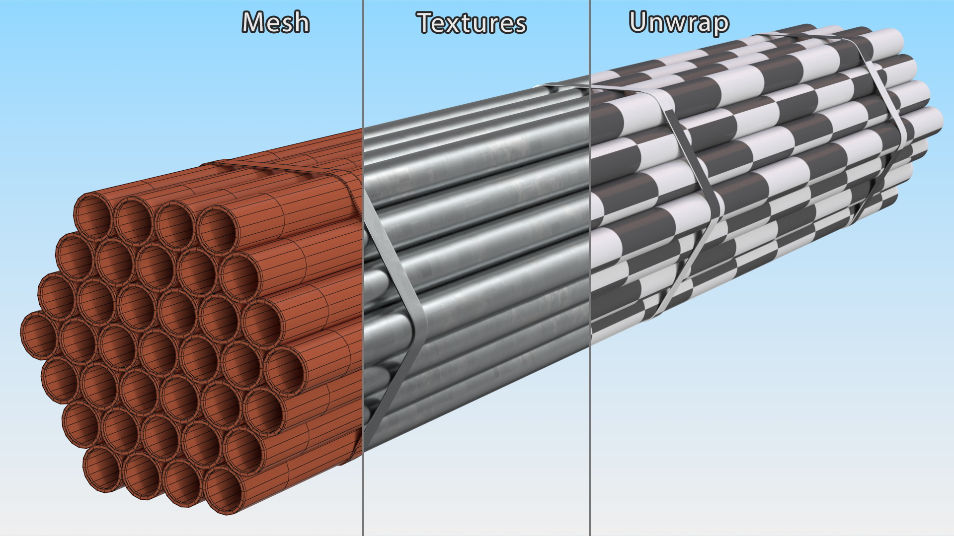 Steel Pipes Bundle 2 Meters 3D