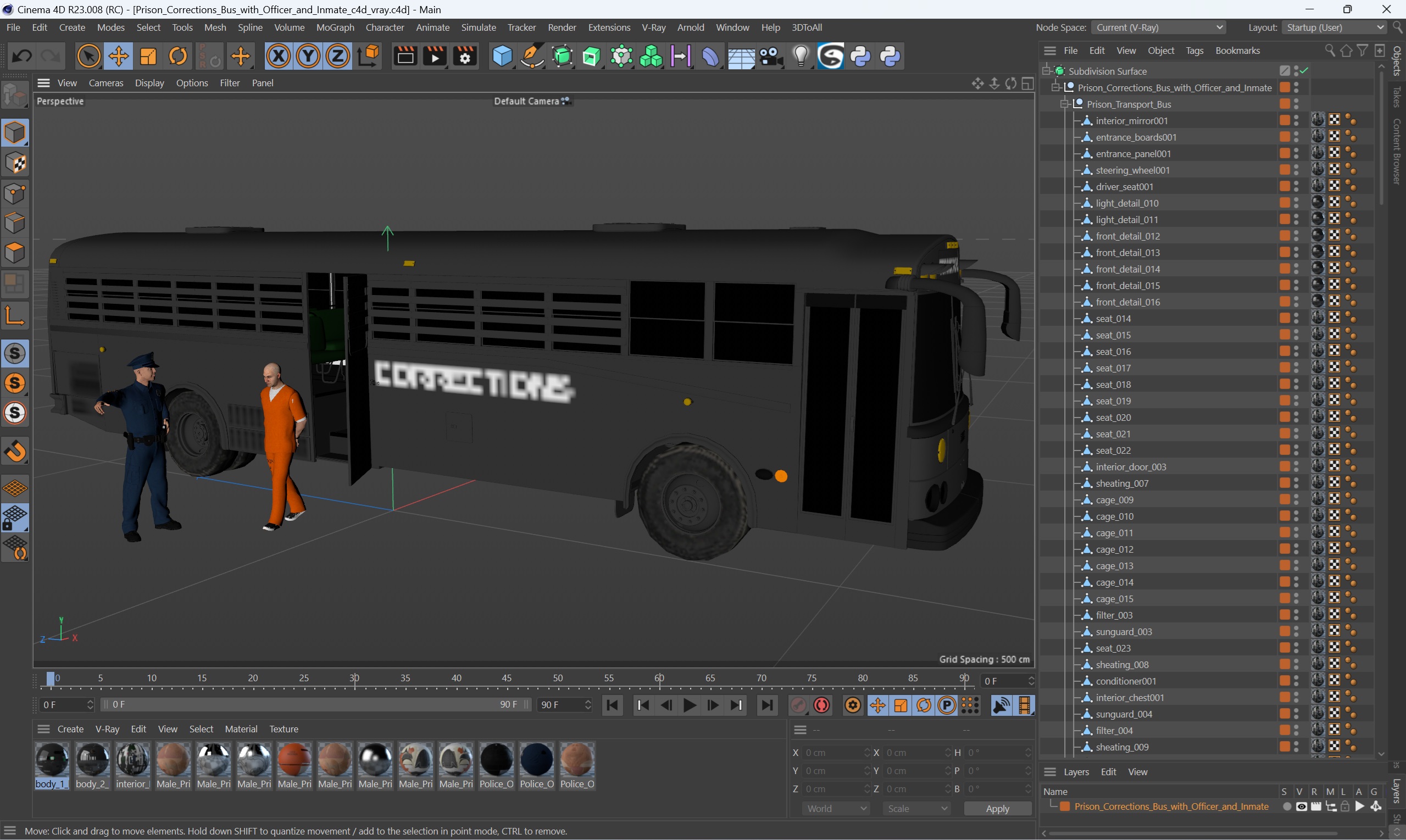 3D Prison Corrections Bus with Officer and Inmate