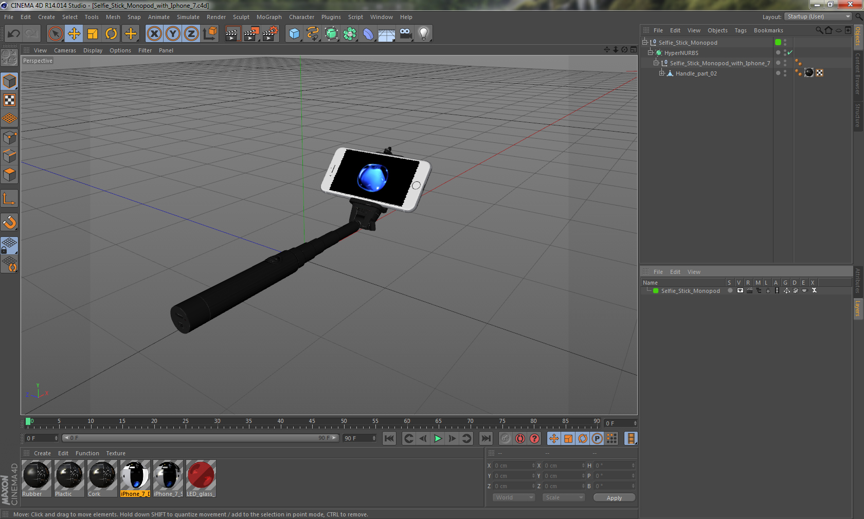 Selfie Stick Monopod with Iphone 7 3D model