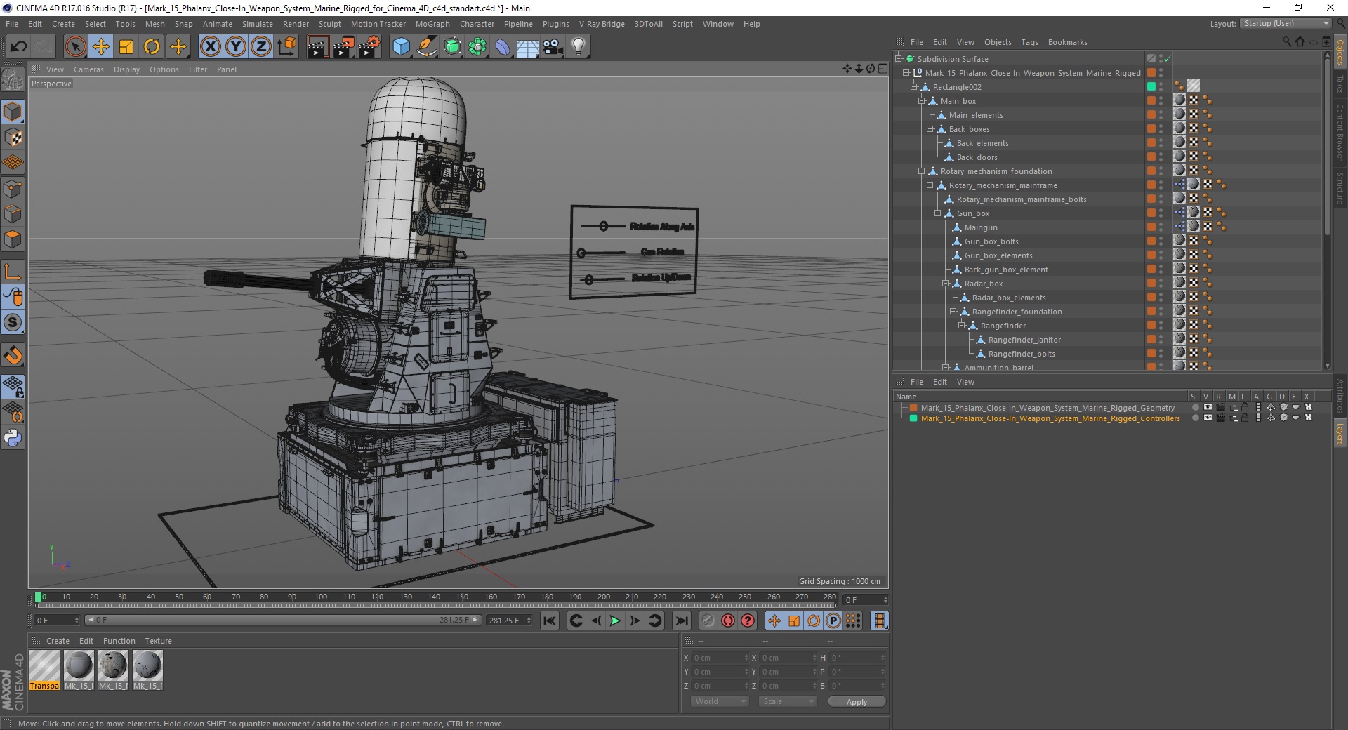 3D Mark 15 Phalanx Close-In Weapon System Marine Rigged for Cinema 4D