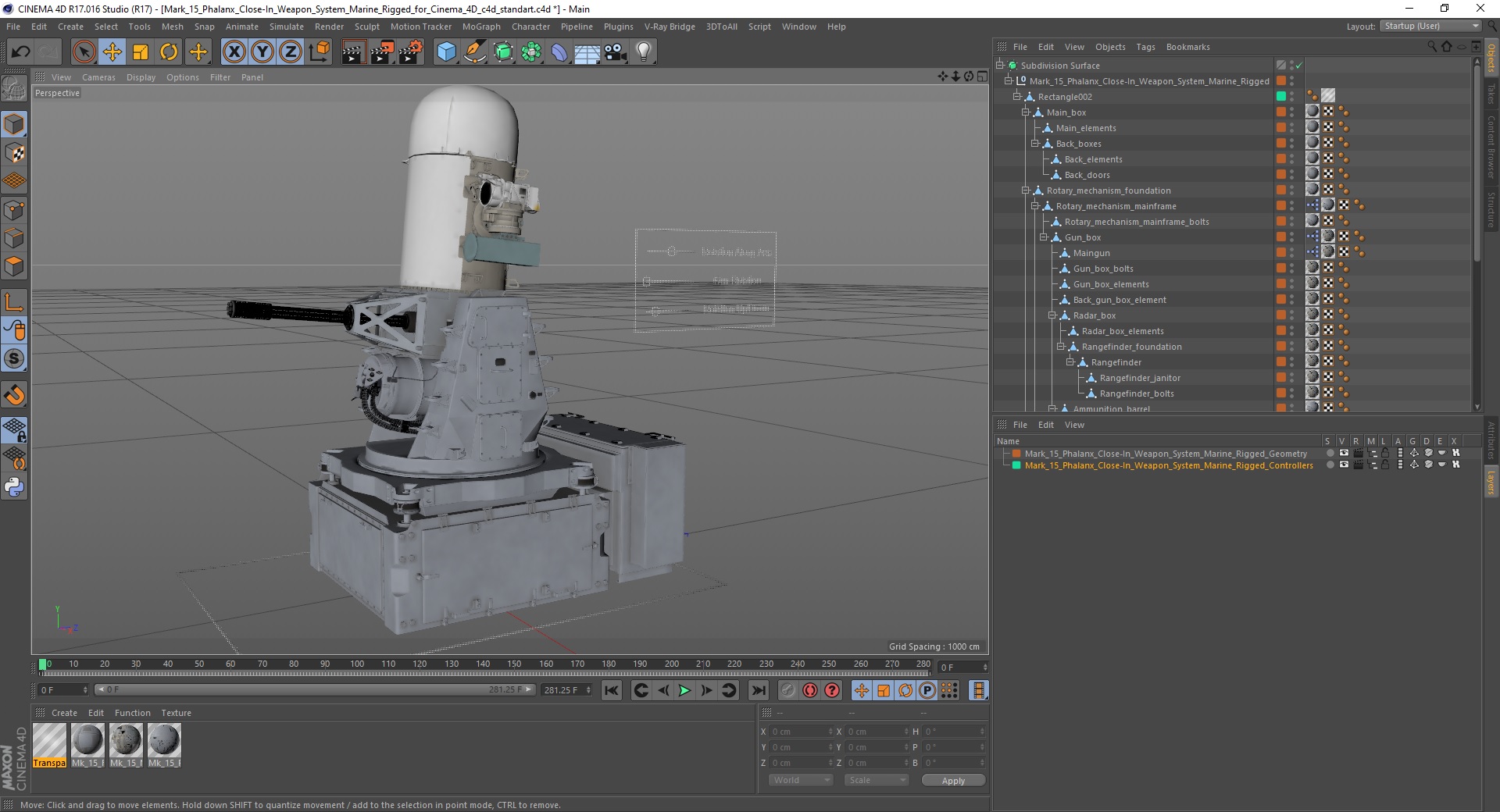 3D Mark 15 Phalanx Close-In Weapon System Marine Rigged for Cinema 4D