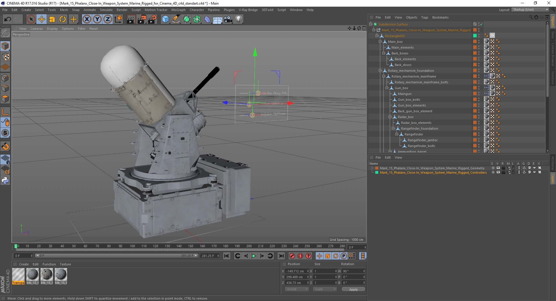 3D Mark 15 Phalanx Close-In Weapon System Marine Rigged for Cinema 4D