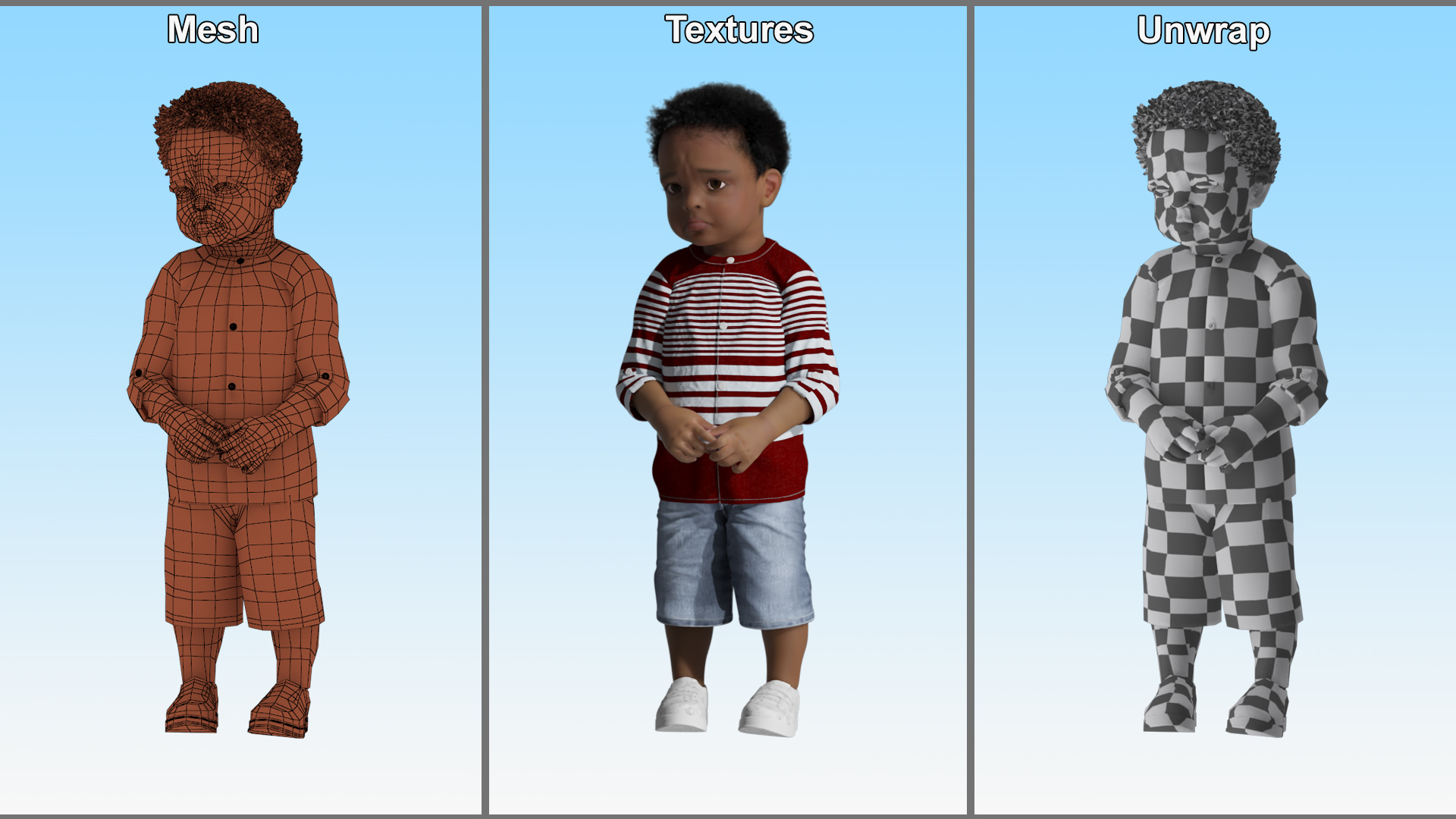 Toddler Black Boy Light Skin in Casual Outfit Standing 3D model