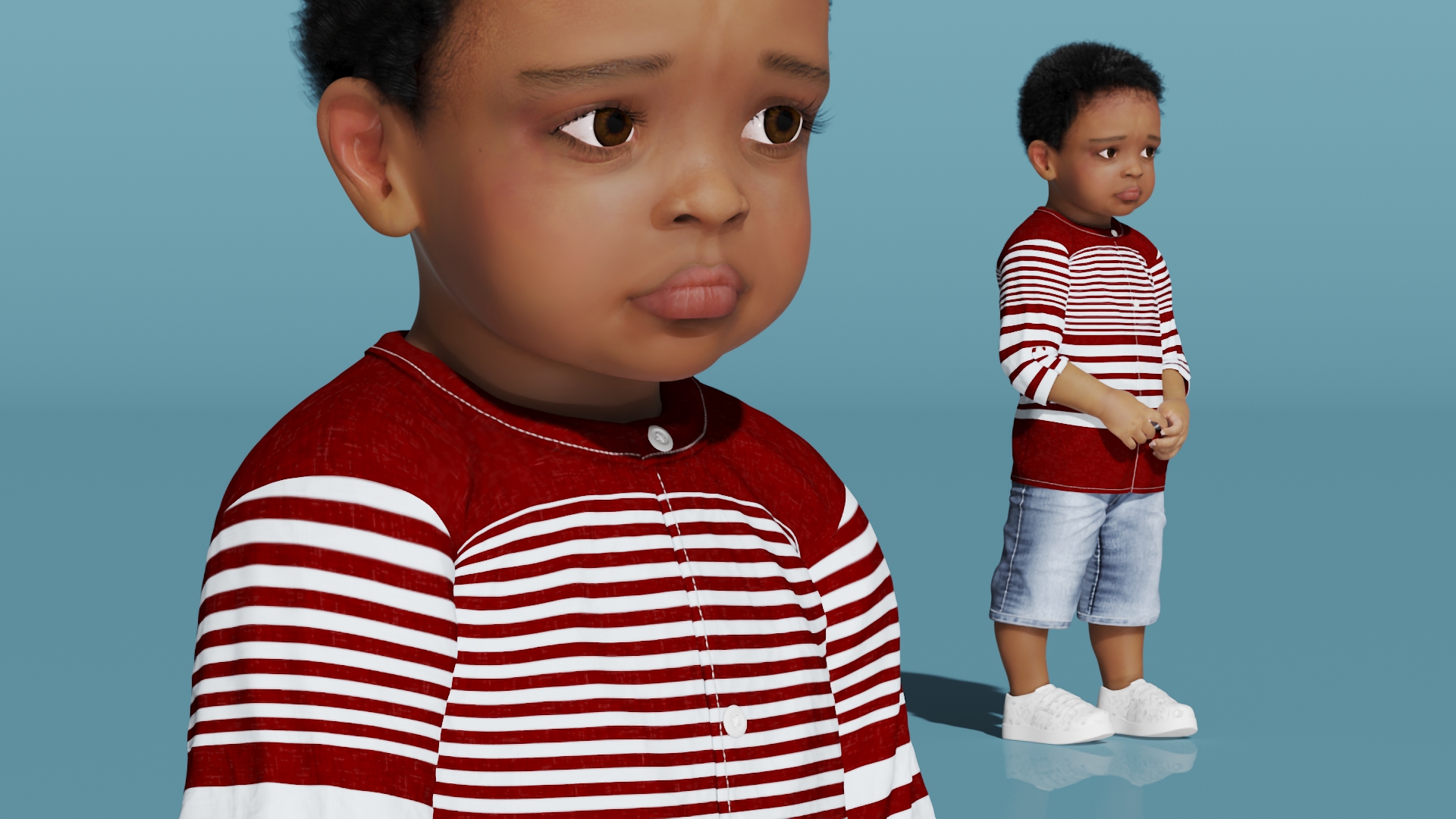 Toddler Black Boy Light Skin in Casual Outfit Standing 3D model