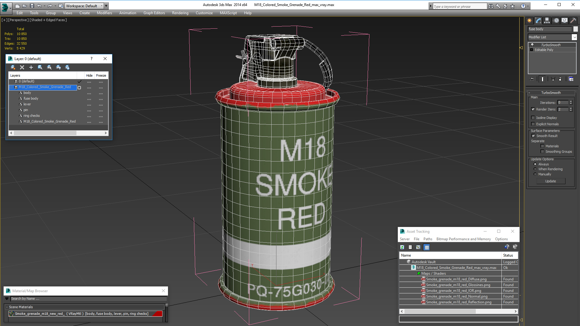 M18 Colored Smoke Grenade Red 3D model