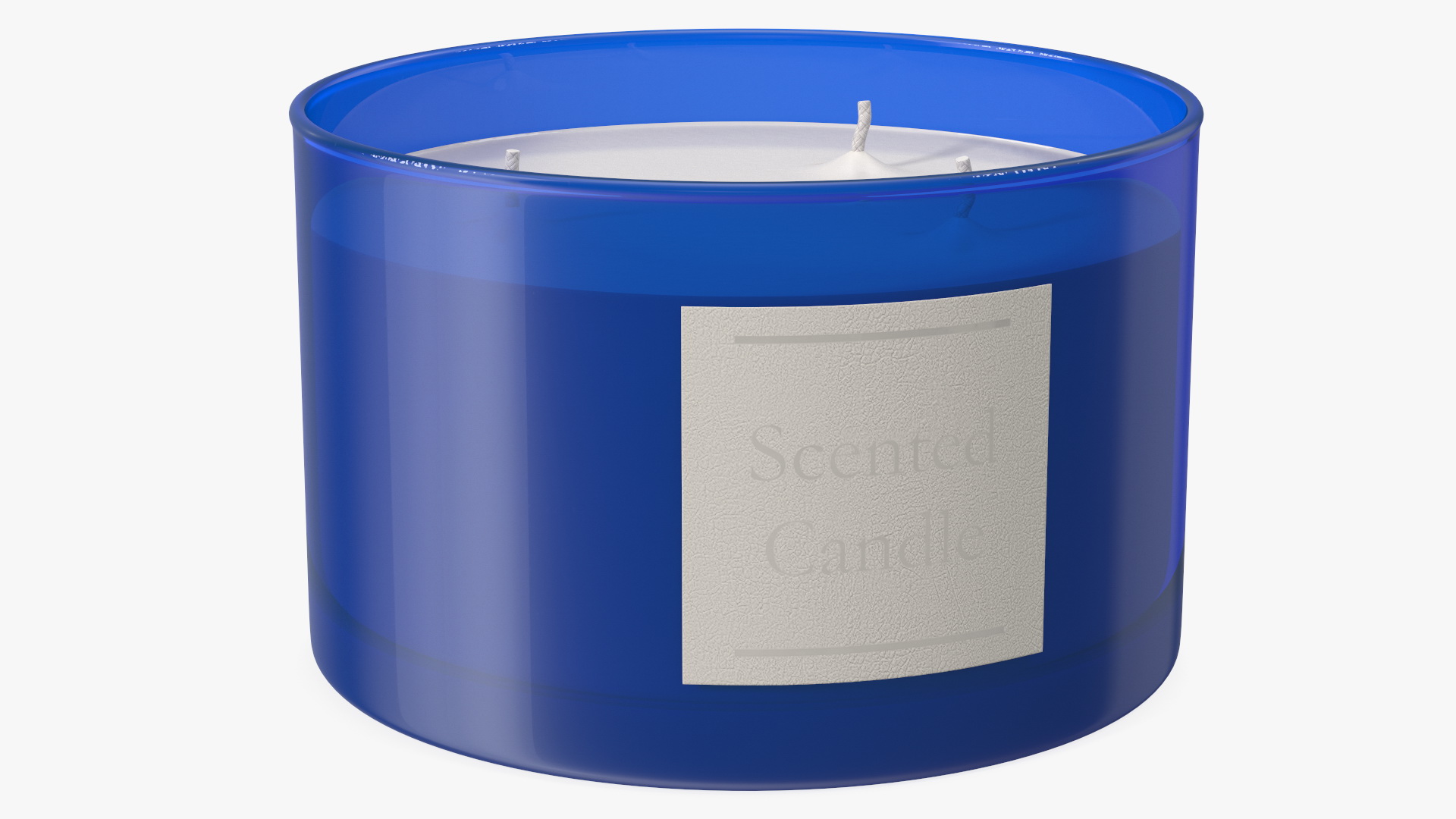 Scented Candle Blue with Label and 3 Wicks 3D