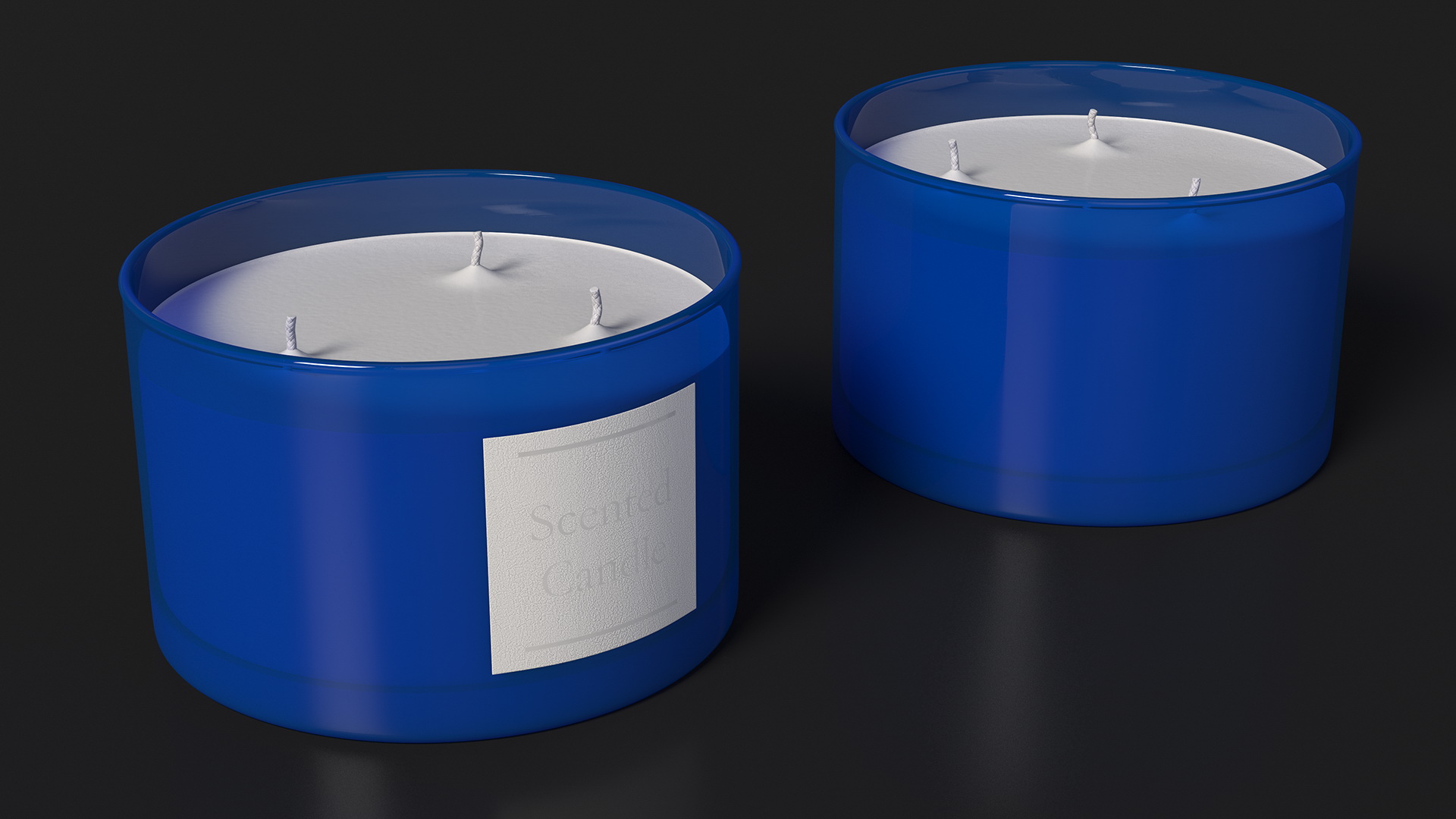Scented Candle Blue with Label and 3 Wicks 3D