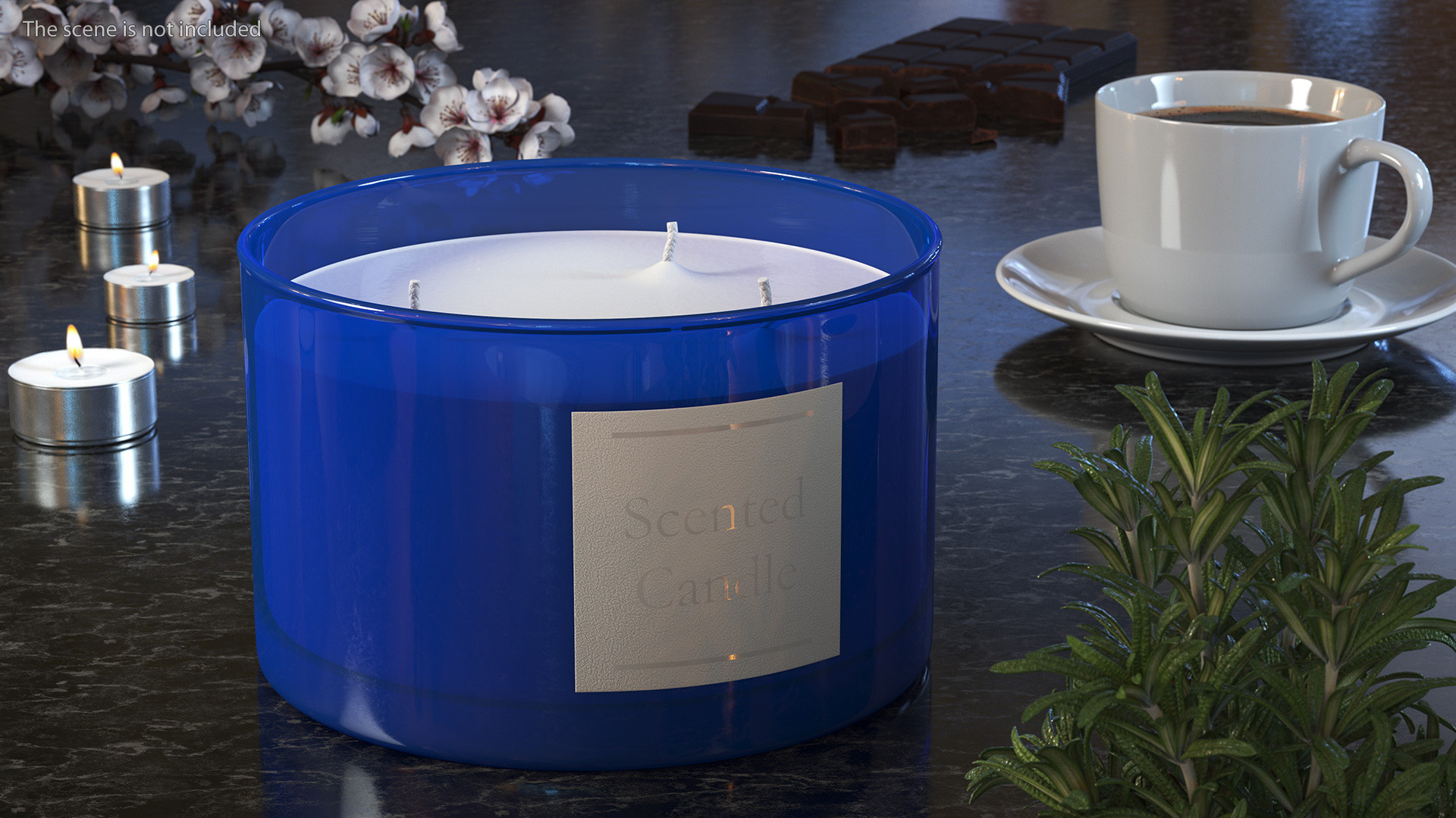 Scented Candle Blue with Label and 3 Wicks 3D