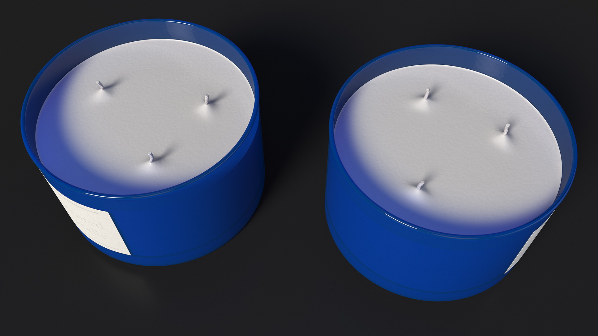 Scented Candle Blue with Label and 3 Wicks 3D