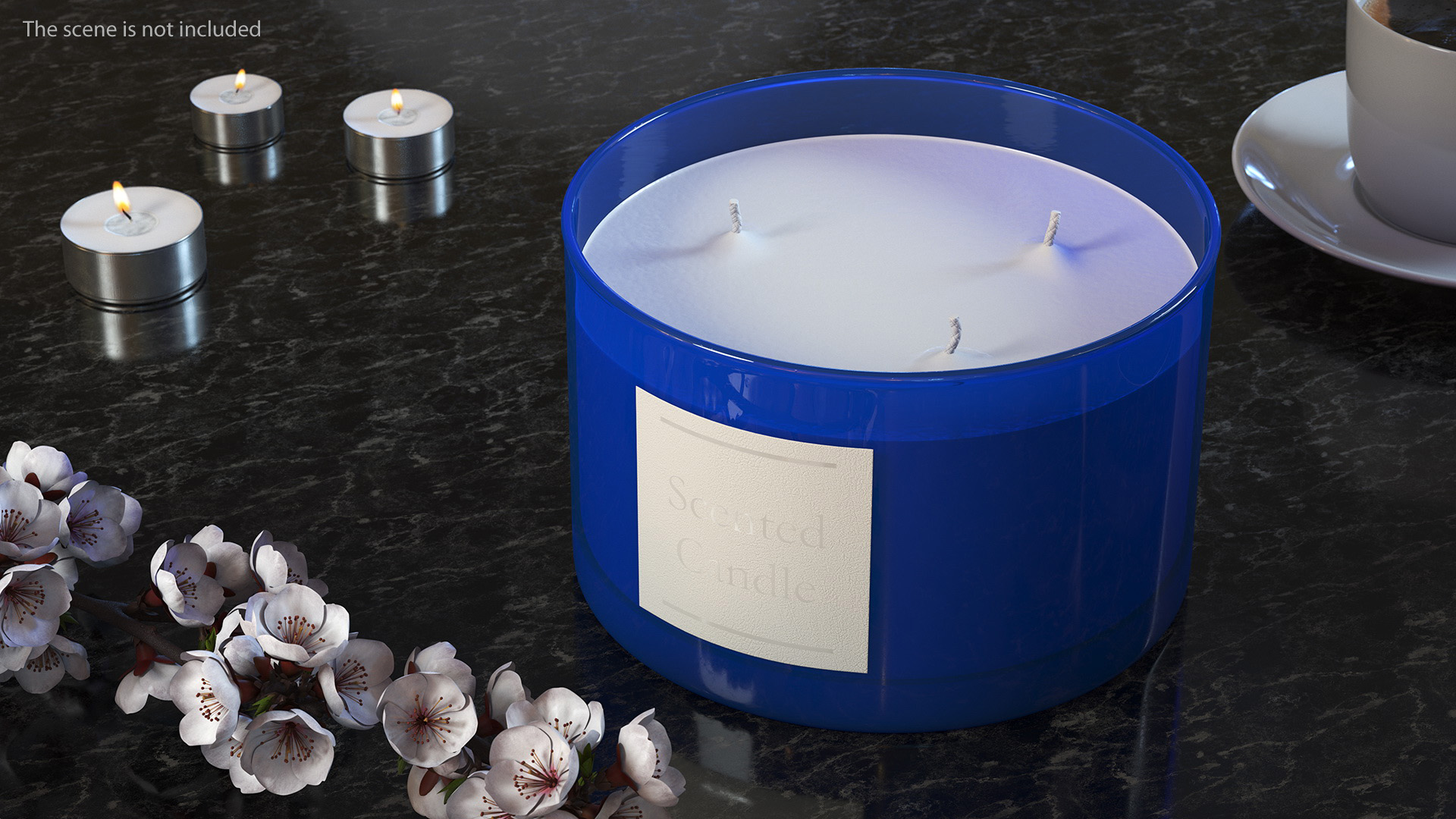 Scented Candle Blue with Label and 3 Wicks 3D