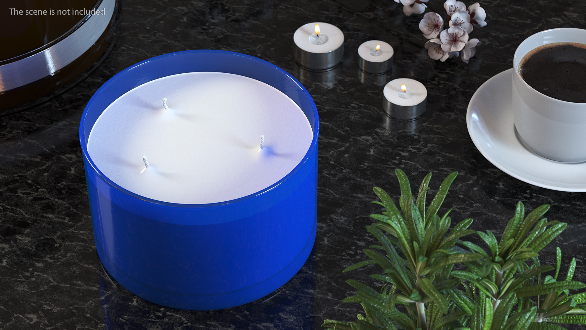 Scented Candle Blue with Label and 3 Wicks 3D