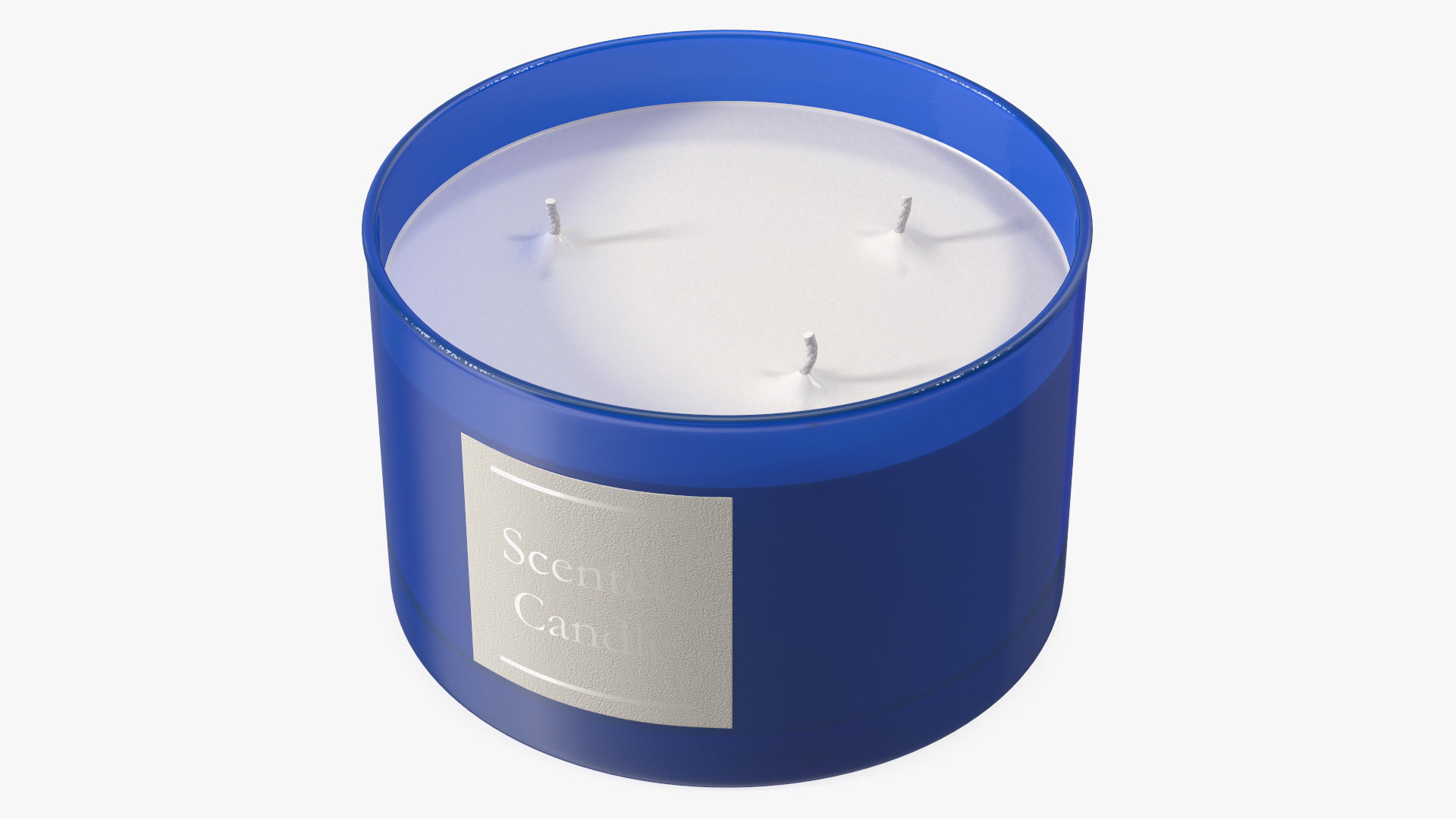 Scented Candle Blue with Label and 3 Wicks 3D