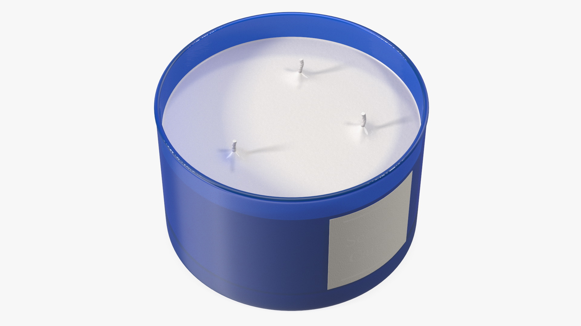 Scented Candle Blue with Label and 3 Wicks 3D