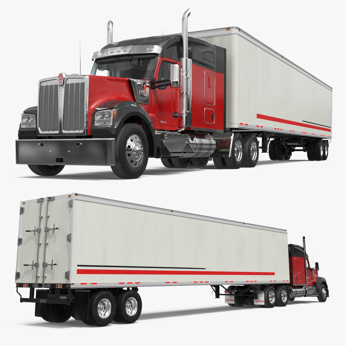 Kenworth W990 Semi Truck with Box Trailer 3D model preview