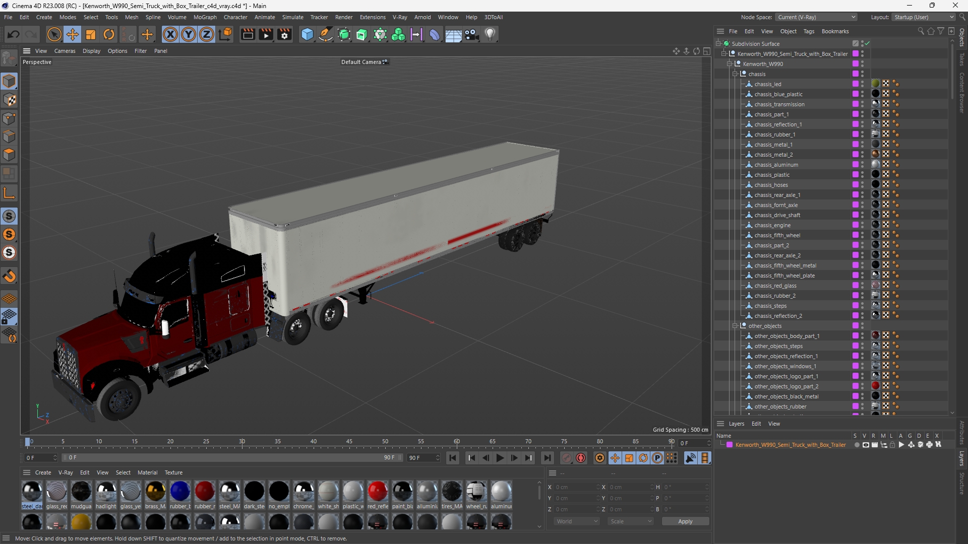 Kenworth W990 Semi Truck with Box Trailer - view 12