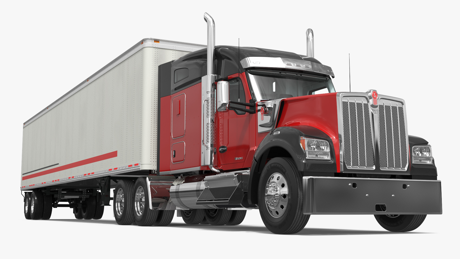 Kenworth W990 Semi Truck with Box Trailer - view 2