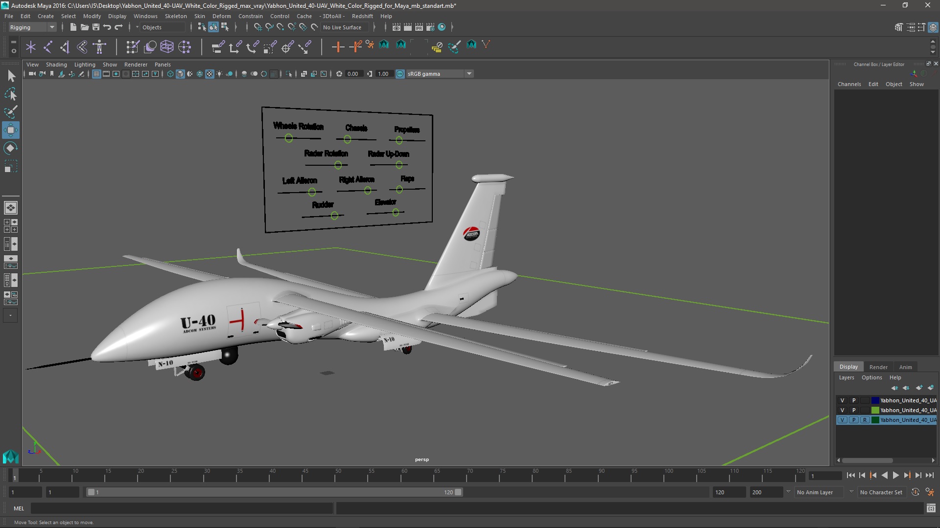 3D Yabhon United 40-UAV White Color Rigged for Maya model