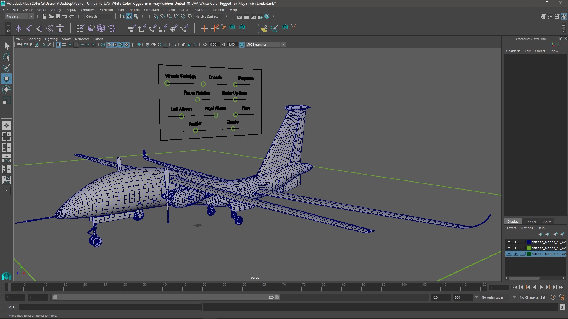 3D Yabhon United 40-UAV White Color Rigged for Maya model